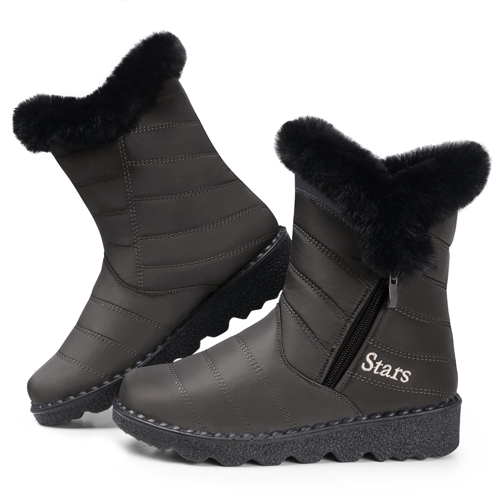 SIZE: 36 - SHIBEVER Waterproof Winter Boots for Women: Snow Mid Calf Fur Lined Warm Women Boot Outdoor Resistant Short Fashion Booties