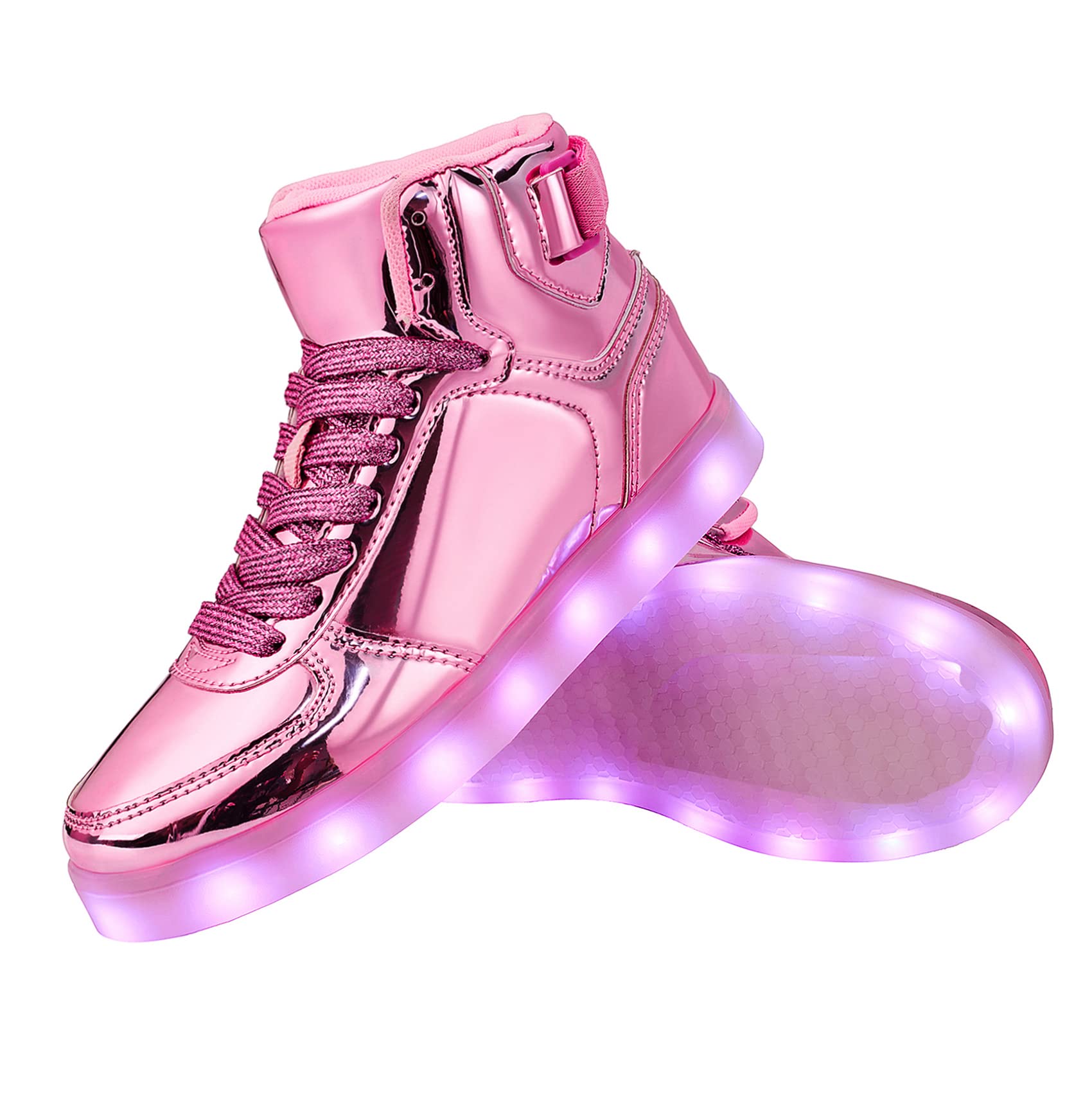 Size: 40 - DIYJTS Kids LED Light Up Shoes, Fashion High Top LED Sneakers USB Rechargeable Glowing Luminous Shoes, Pink