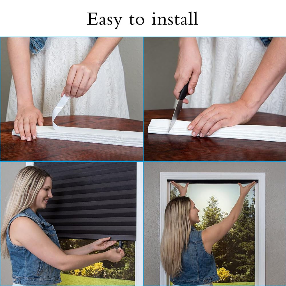 JZS Pleated Window Shades, Blackout Pleated Paper Shade Light Filtering Non-woven Blinds Window, Easy To Install for Bedroom, Bathroom, Living Room, Kitchen