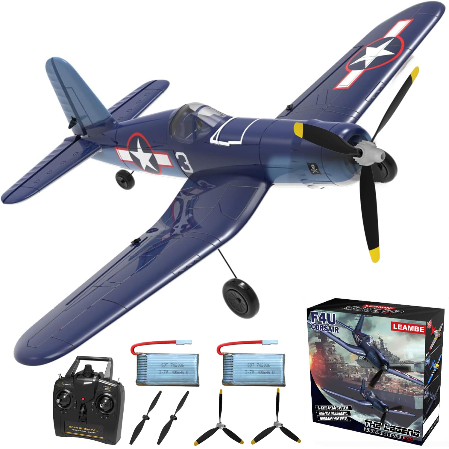 LEAMBE RC Plane 4 Channel Remote Controlled Aircraft Ready to Fly, One Key Aerobatic and One-Key U-Turn, Easy Control for Beginners, F4U Corsair RC Airplane Best Gift for Advanced Kids