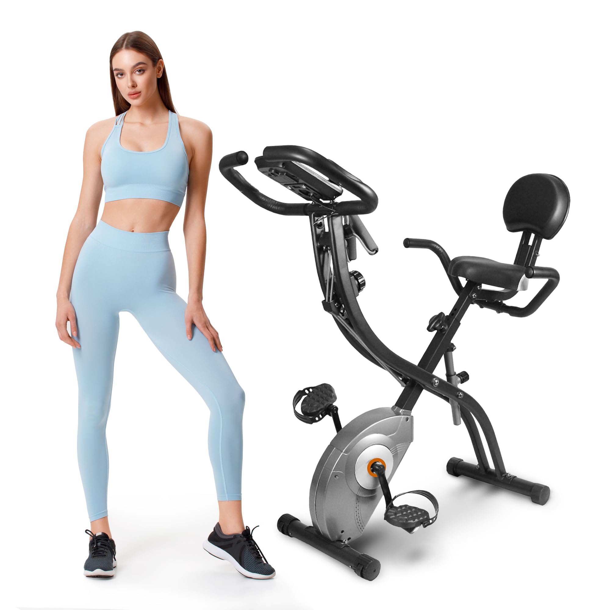 ATIVAFIT Folding Exercise Bike 8 Levels Resistance F-Bike with Heart Rate Sensor + Phone Holder