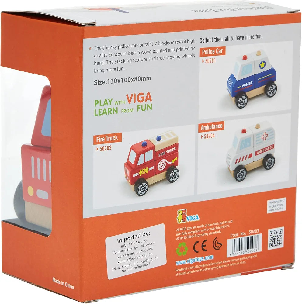 Toys Viga Stacking Fire Truck