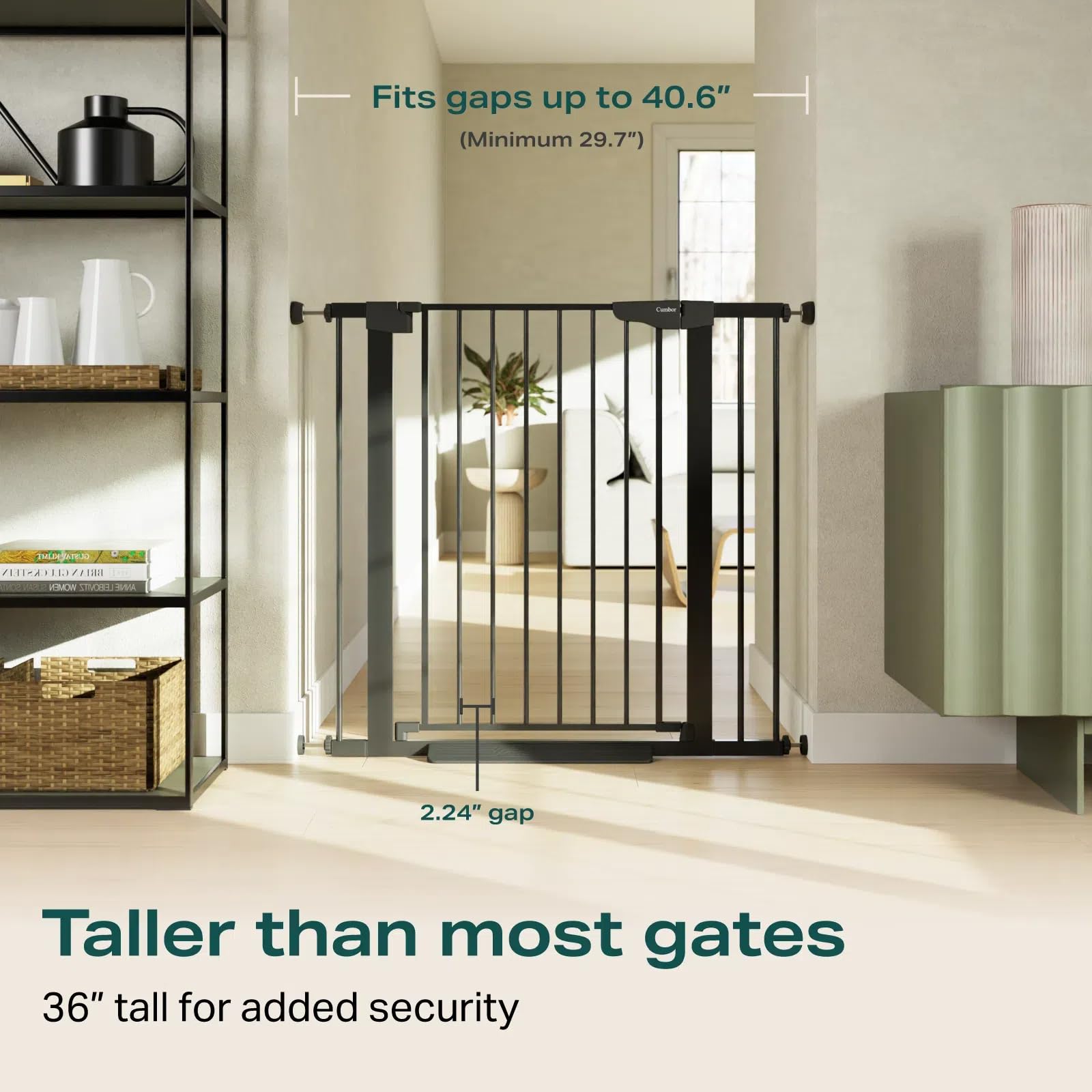 SIZE: 75-103 cm - Cumbor 36" Extra Tall Baby Gate for Dogs and Kids with Wide 2-Way Door, 29.7-40.6" Width, and Auto Close Personal Safety for Babies and Pets, Fits Doorways, Stairs, and Entryways