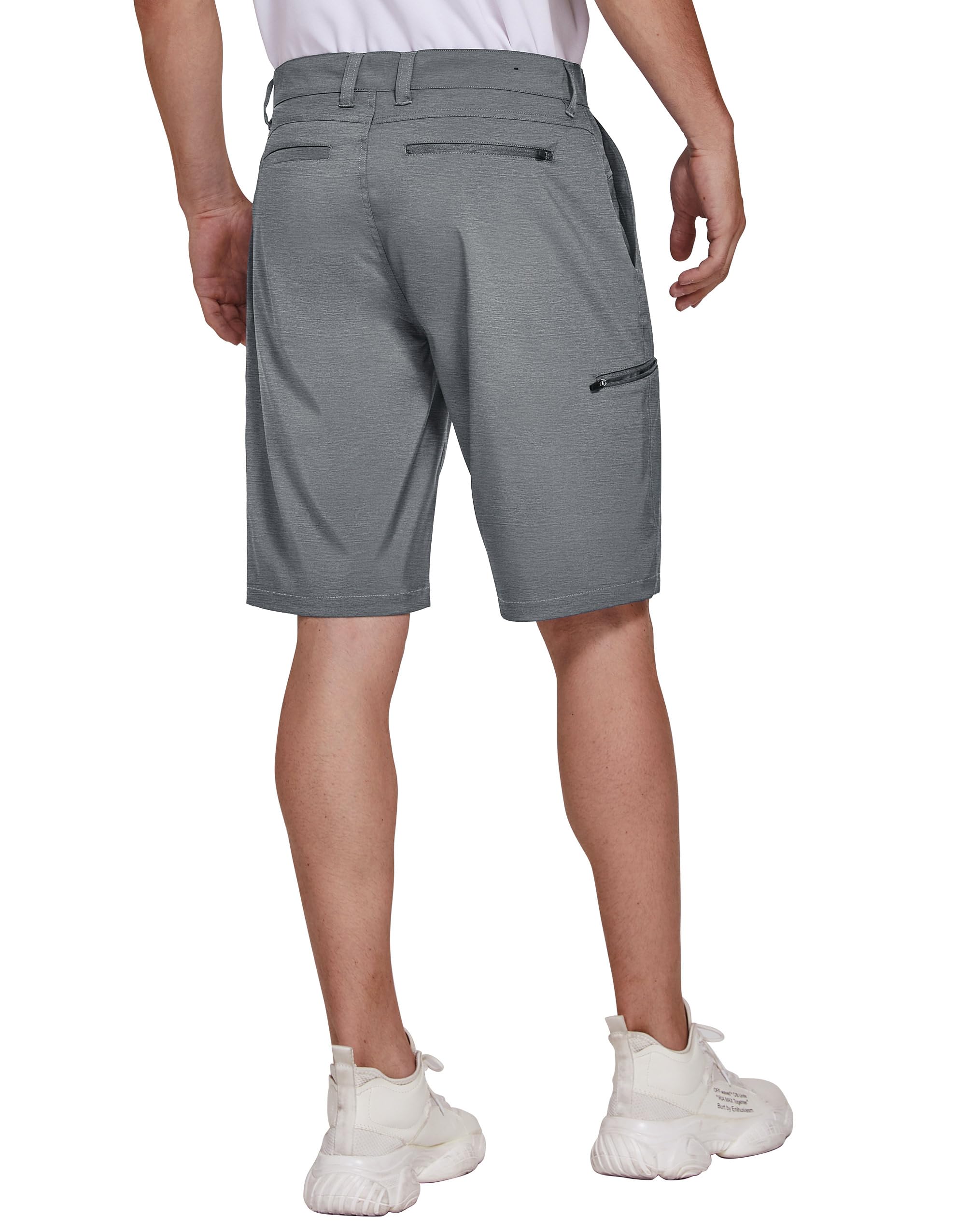 SIZE: 34 - PULI Men's Board Shorts Stretch Casual Golf Hybrid Dress Flat Front Lightweight Quick Dry with Pockets Grey 34