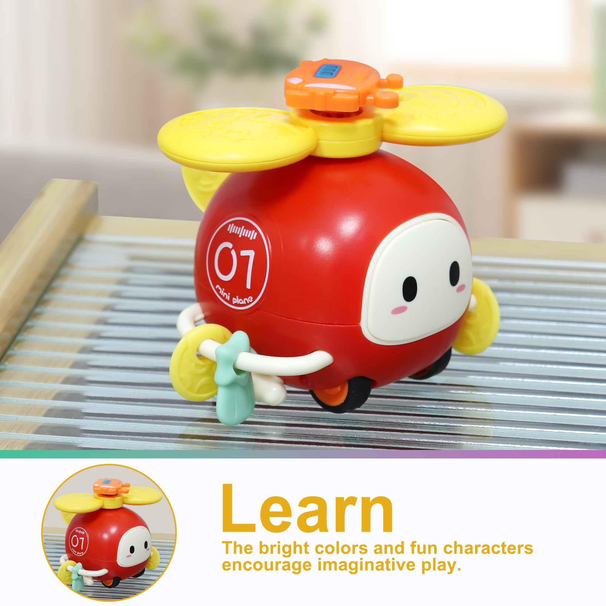 Dowellin 3-in-1 Spinner Toys High Chair Toy Table Toys for Kids, Car Toys and Helicopter Push Pull Toys Sucker Suction Toys for Child, Spinner Bath Toys for Baby Toddlers Infant 1 2 3 Years