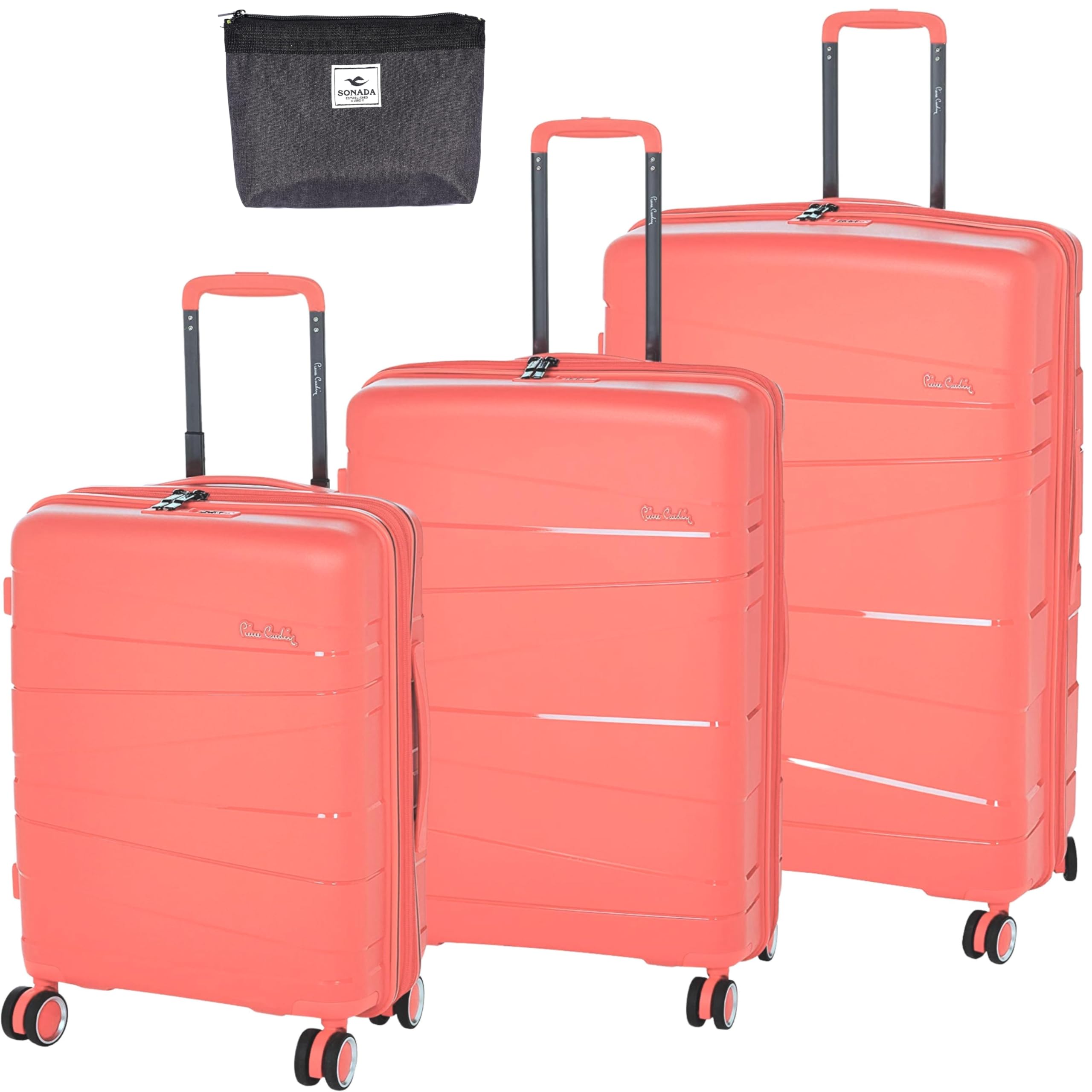 Pierre Cardin Zurich Hardshell Luggage Set – TSA Lock, Anti-Theft Double Zipper, Pink, Set of 3