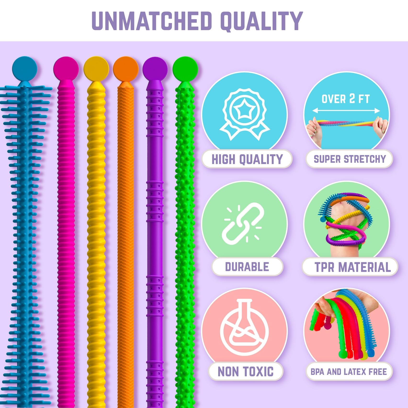 BUNMO Stretchy Strings - Sensory Toys for Toddlers 1-3 - Stimulating & Addictive Sensory Toys for Kids with Autism - Fidget Toy for Anxiety & Stress Relief - Hours of Fun for Kids - Super Sensory 6pk
