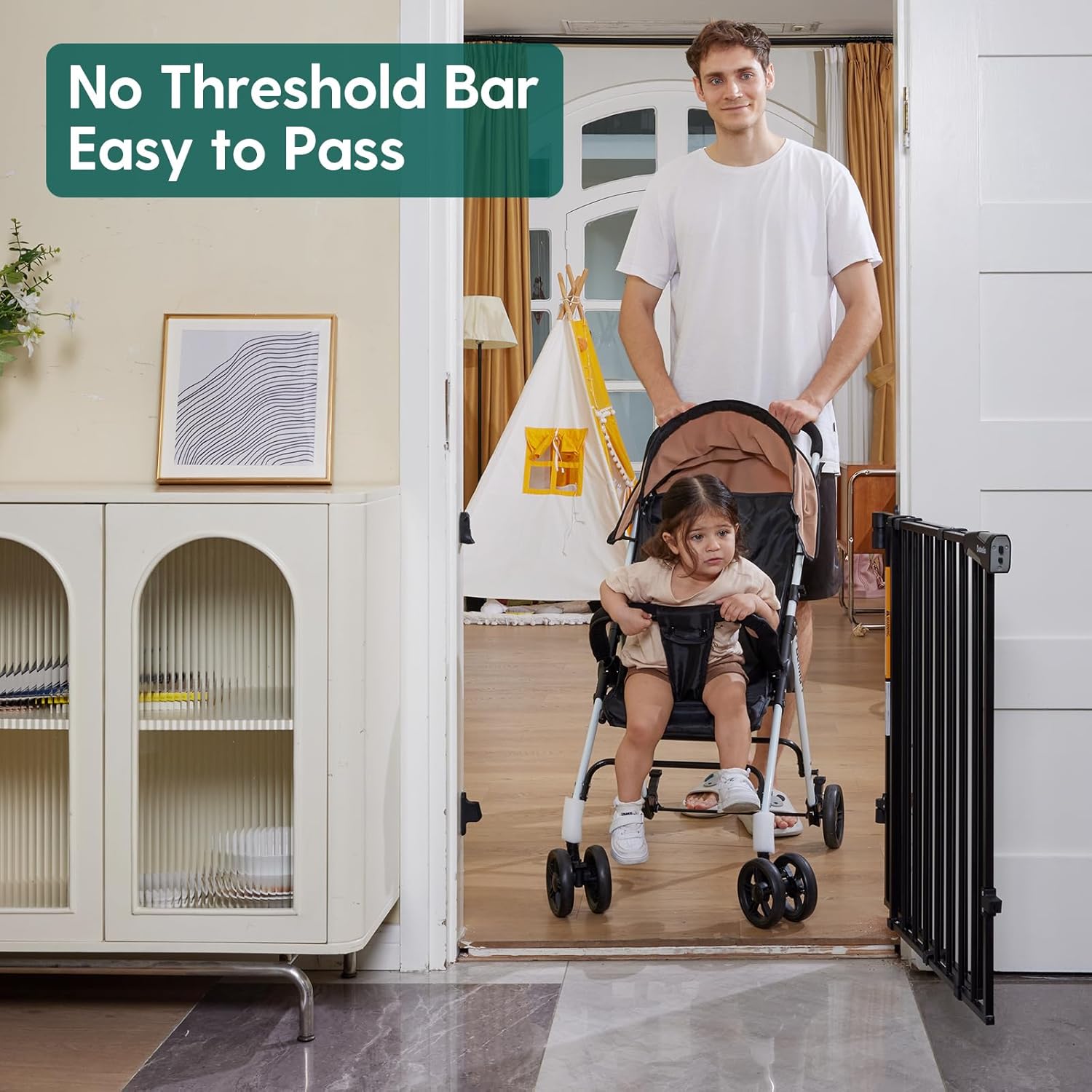 Babelio 66x109 cm No Bottom Bar Baby Gate for Babies, Elders and Pets(Black)