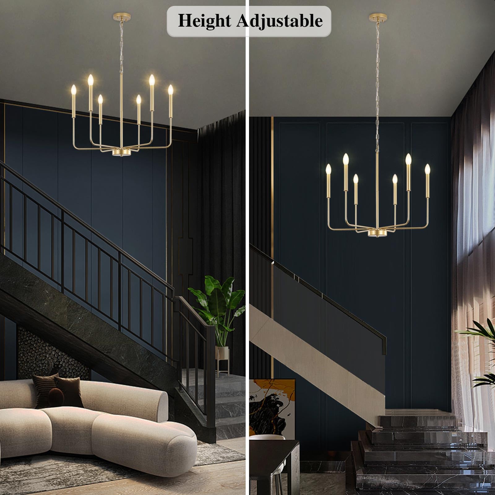 ETONIMERR Gold Chandelier Light Fixtures Ceiling Hanging Modern Farmhouse Chandelier for Dining Room, Candle Gold Pendant Light for Kitchen Island Living Room Foyer Bedroom
