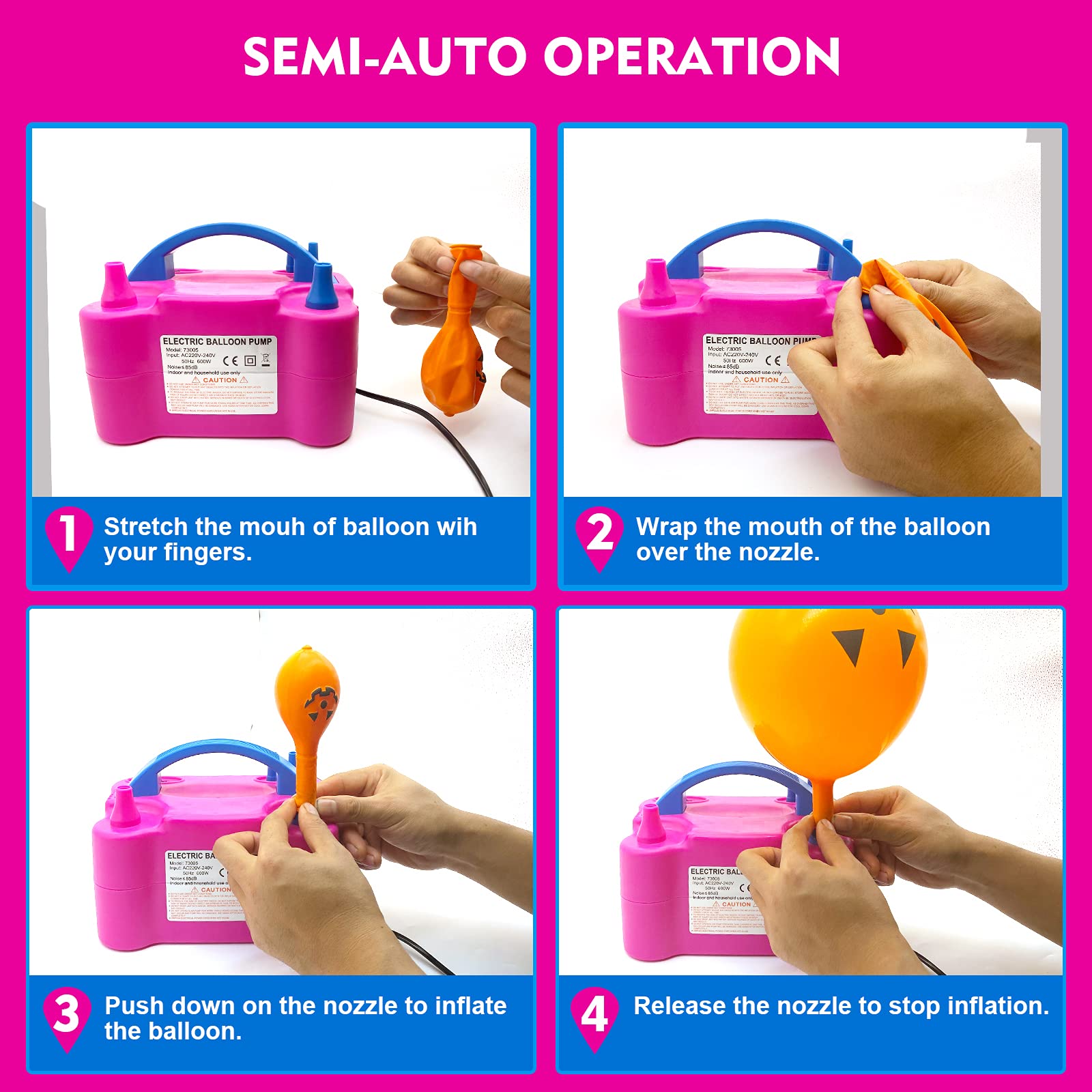 NULINK Electric Balloon Pump, Dual Nozzle Portable Balloons Air Pump for Balloon Arch, Balloon Garland, Party Decorations, Kids Birthday, Baby Shower, Party Supplies & Decorations, Pink