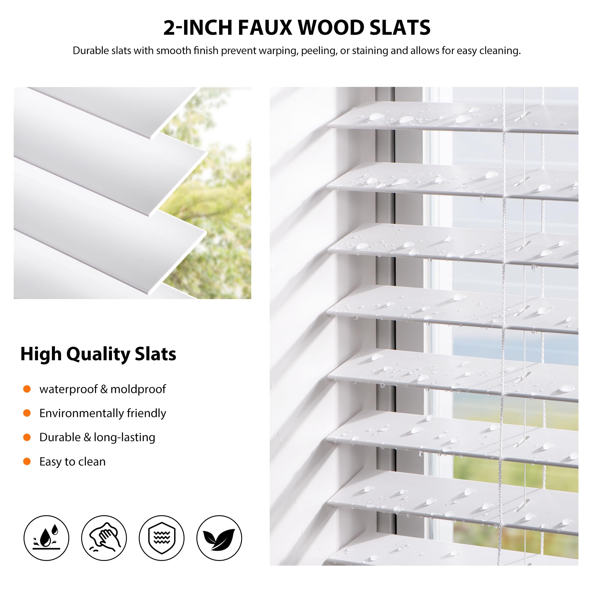 LazBlinds  Cordless Faux Wood Blinds with Royal Valance, Size: 77 cm (W) x 182 cm (H)- White