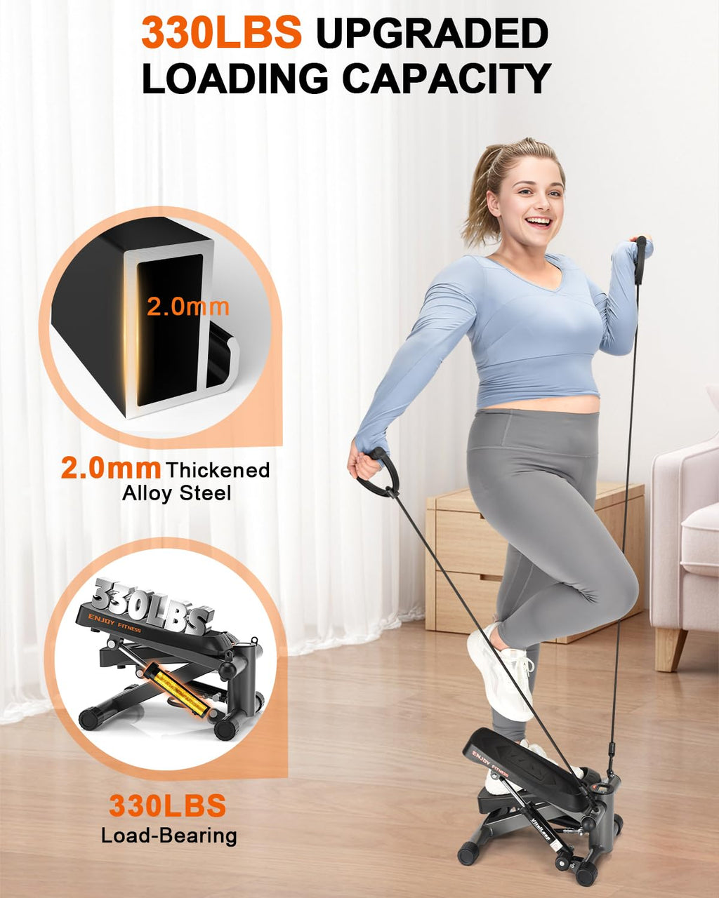 VitalLeap Steppers for Exercise, 16-Level Adjustable Resistance Stair Steppers with Arm Training Bands for Home Fitness