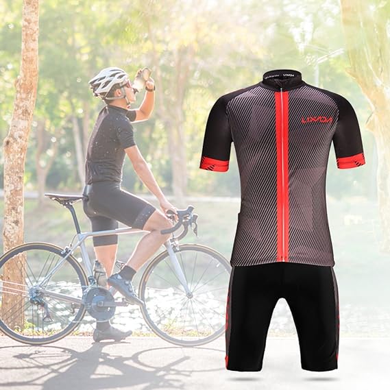 Lixada Men's Cycling Clothes Set Quick Dry Short Sleeve Bicycle Jersey Shirt Tops 3D Cushion Padded Riding Shorts Tights Pants