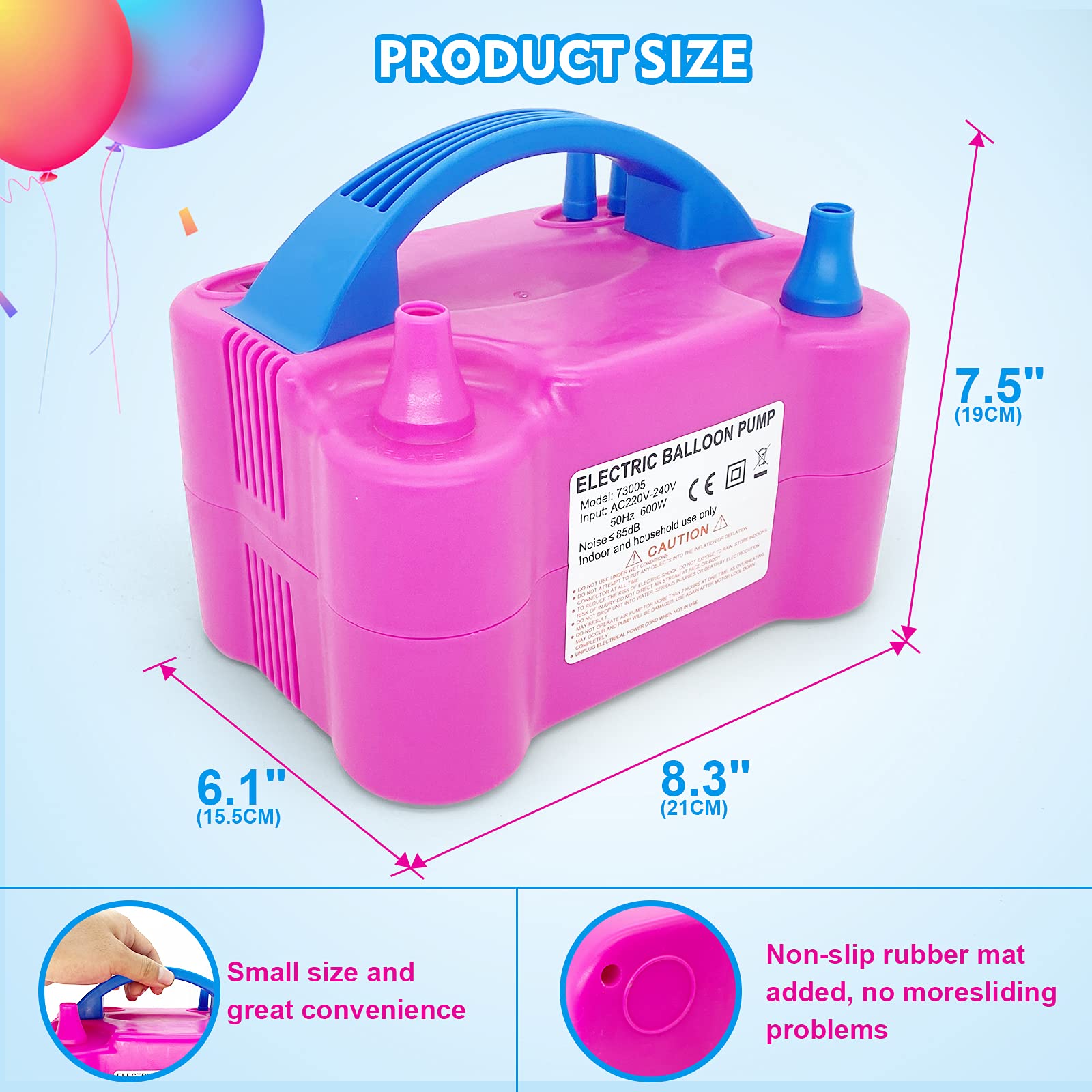 NULINK Electric Balloon Pump, Dual Nozzle Portable Balloons Air Pump for Balloon Arch, Balloon Garland, Party Decorations, Kids Birthday, Baby Shower, Party Supplies & Decorations, Pink