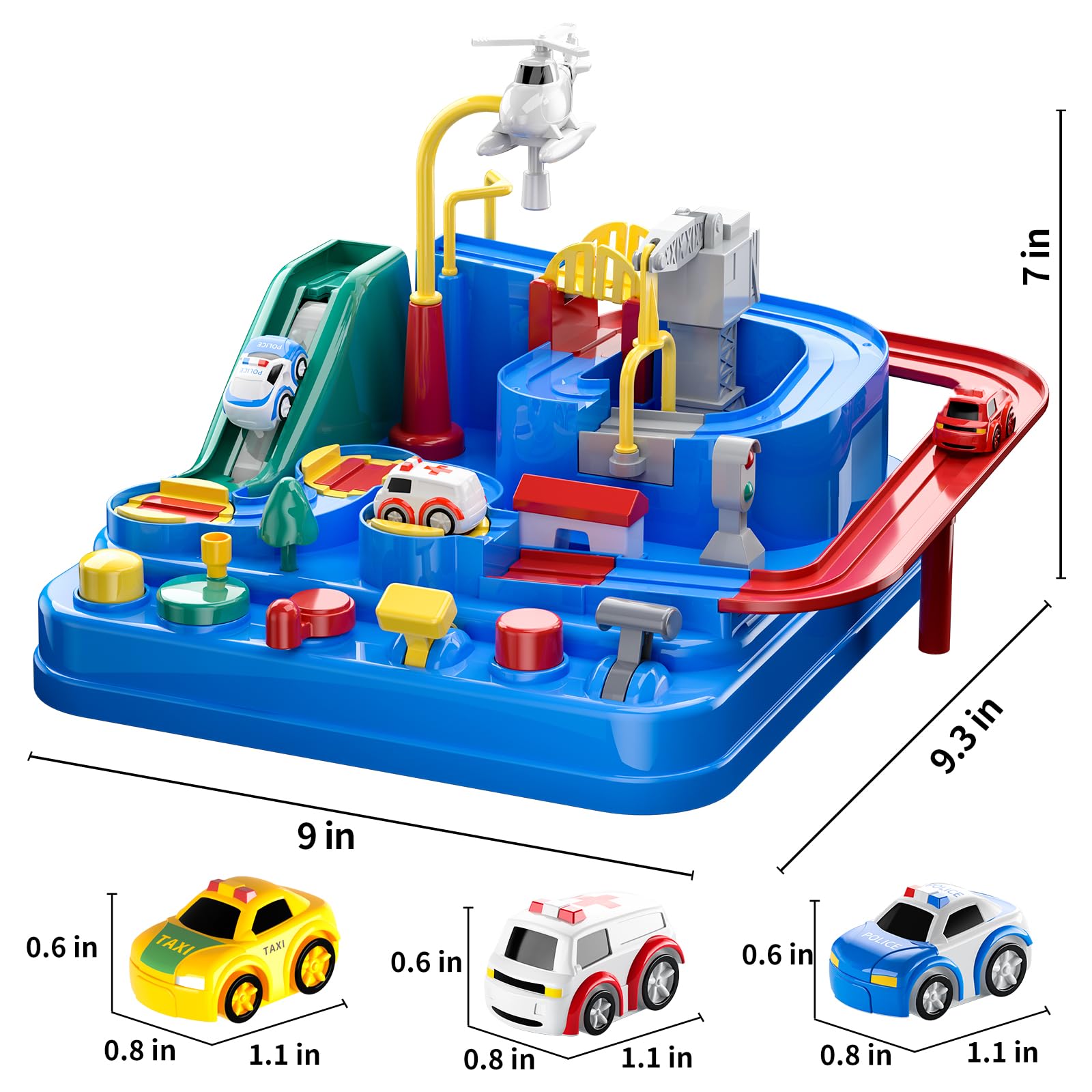 TEMI Kids Race Track Toys for Boy Car Adventure Toy for 3 4 5 6 7 Years Old Boys Girls, Puzzle Rail Car, City Rescue Playsets Magnet Toys w/ 3 Mini Cars, Preschool Educational Car Games Gift Toys