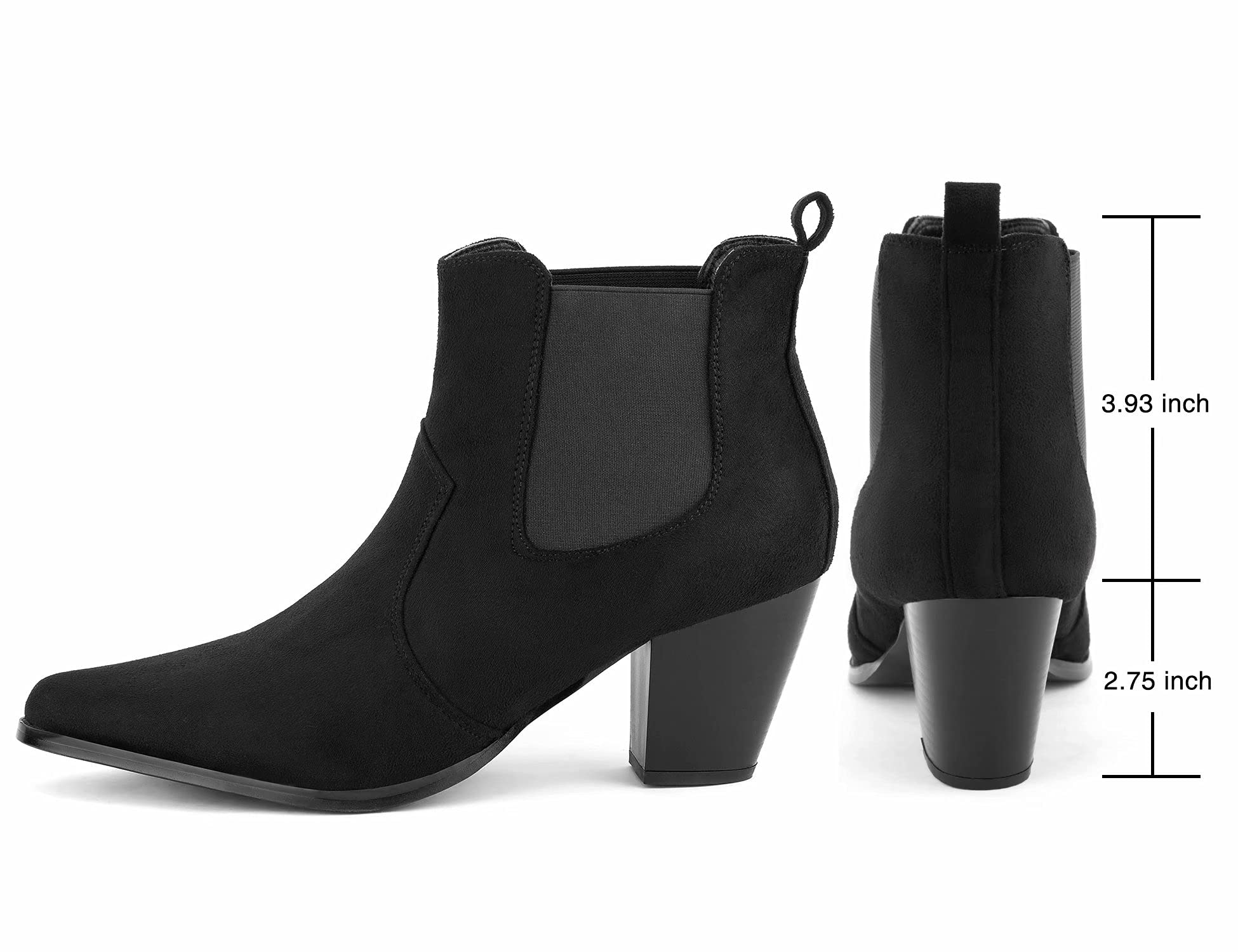 Size: 38 - MaxMuxun Women's Chunky Heel Boots Ankle Boots for Women Western Booties Faux Leather Pointed Toe Chelsea Fall Boots for Women 2024