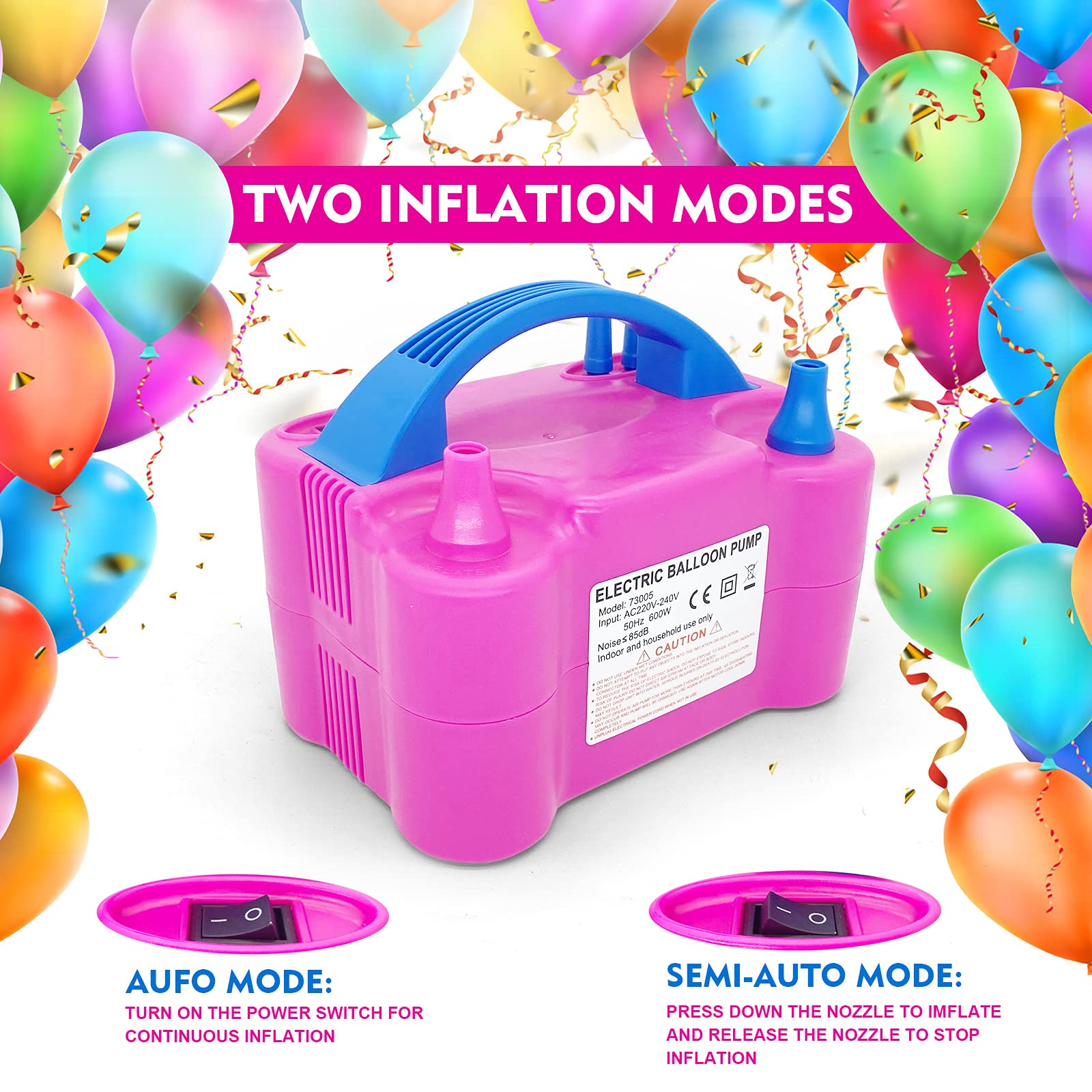 NULINK Electric Balloon Pump, Dual Nozzle Portable Balloons Air Pump for Balloon Arch, Balloon Garland, Party Decorations, Kids Birthday, Baby Shower, Party Supplies & Decorations, Pink