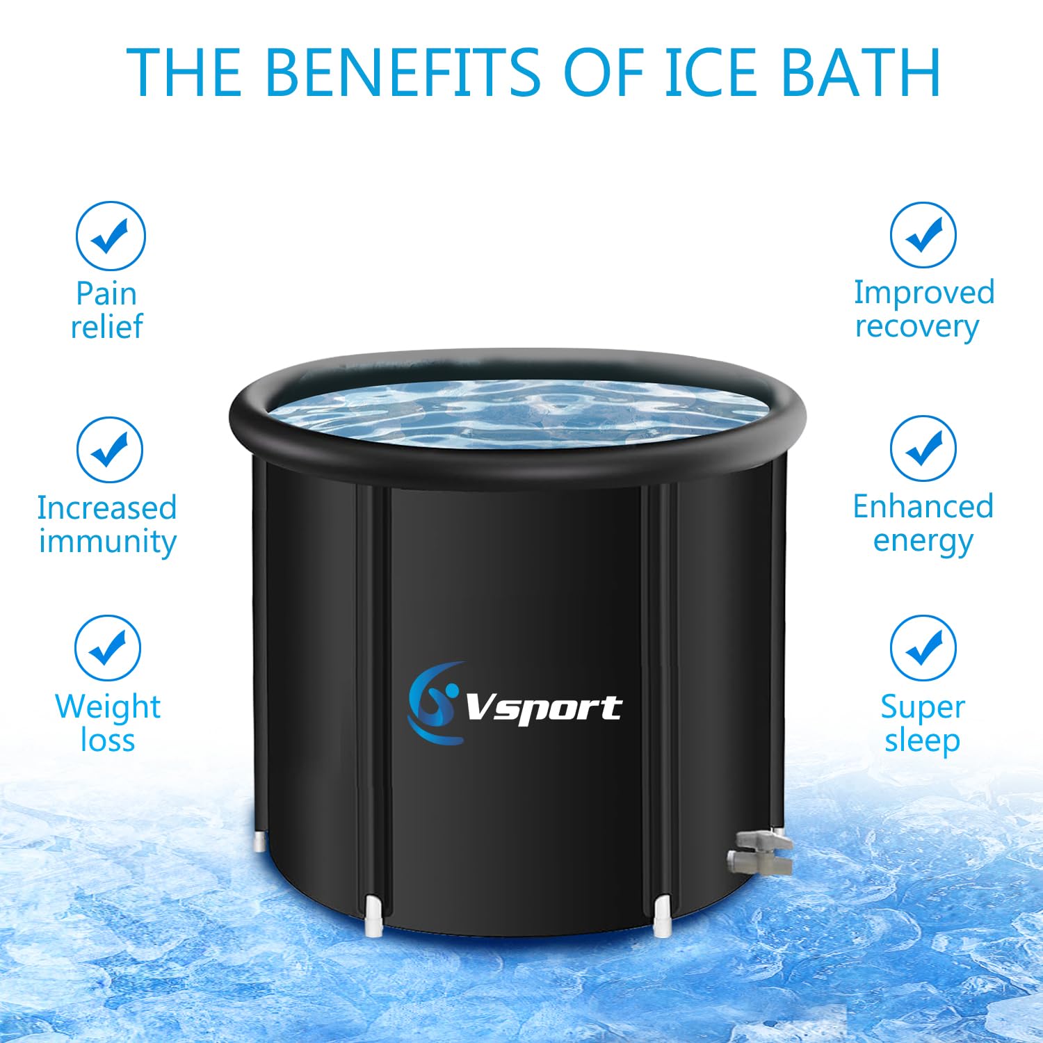 Vsport ice bath tub for athletes, Multi-Layer Portable cold Plunge Tub, Sport Recovery Cold Bath, Ice Bath Tubs cold pack, Foldable Cold Bath Tub with Cover，85 Gallon（model L：30”*30”*30”）