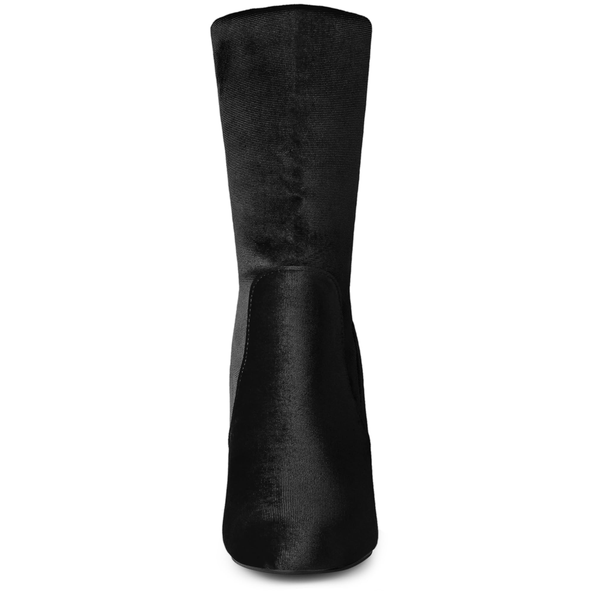 SIZE: 39 - Allegra K Women's Velvet Sock Boot Round Toe Block Heels Foldable Black Mid Calf Boots