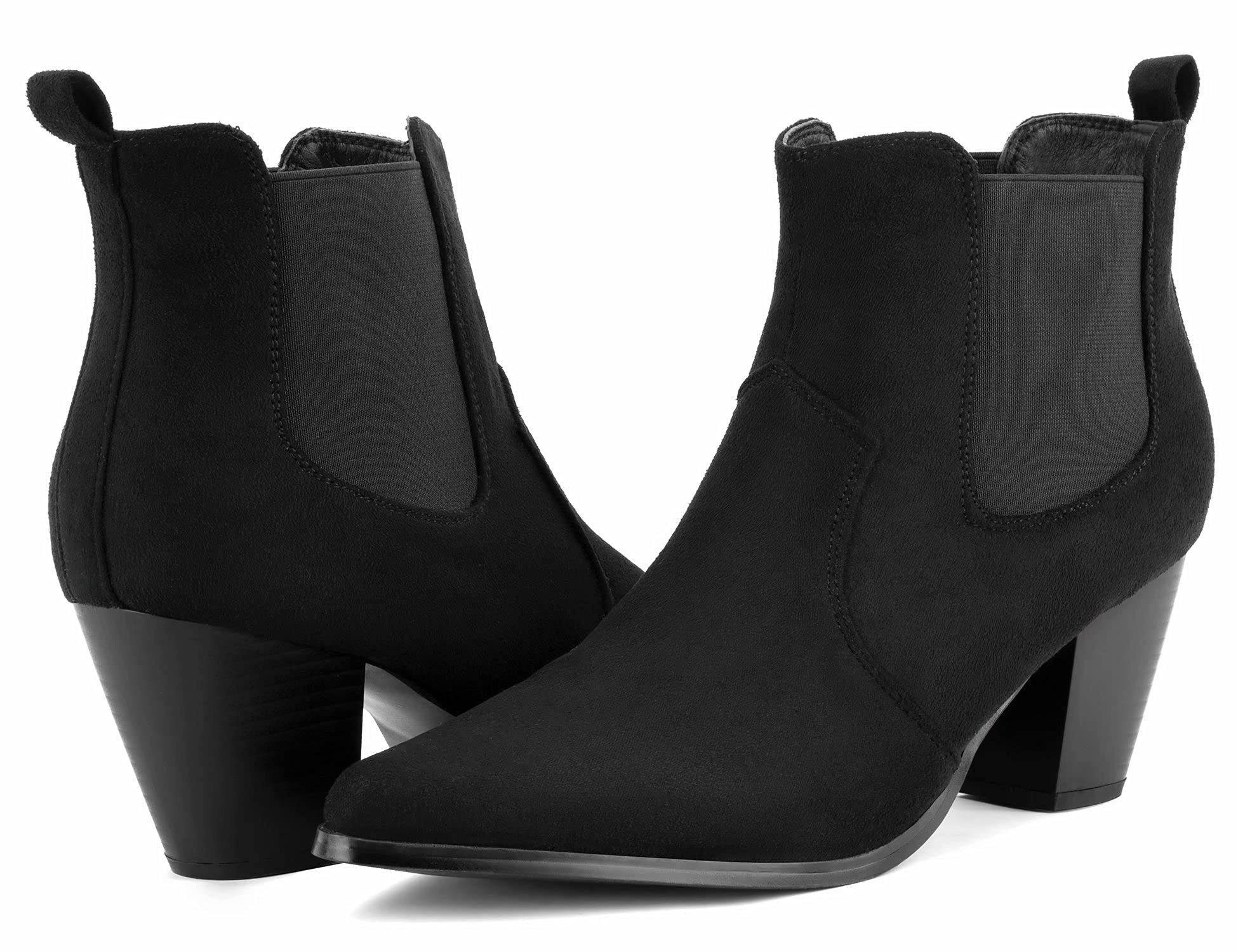 Size: 38 - MaxMuxun Women's Chunky Heel Boots Ankle Boots for Women Western Booties Faux Leather Pointed Toe Chelsea Fall Boots for Women 2024