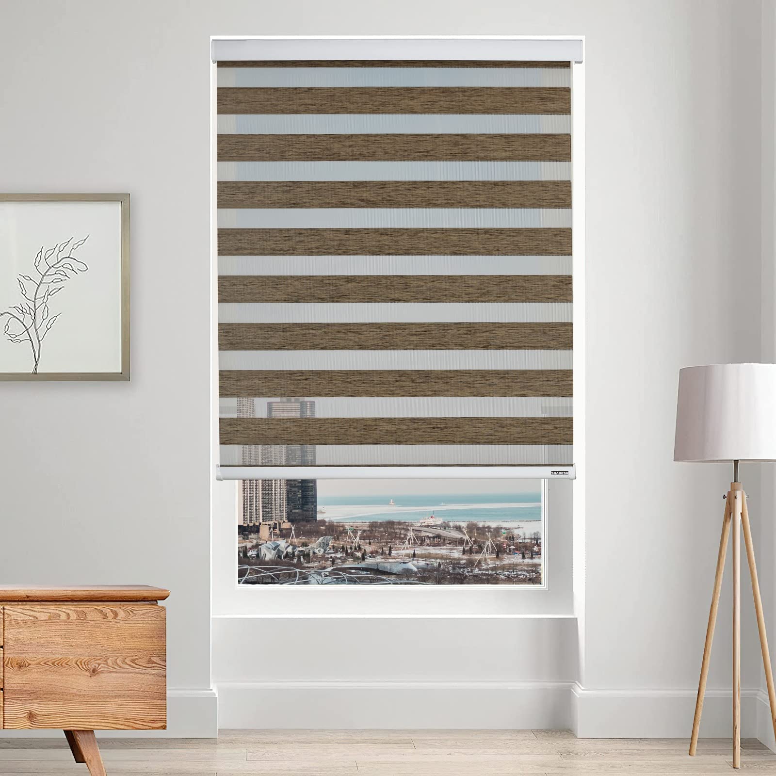 ShadesU Cordless Zebra Shades for Windows, W 152 cm x H 182 cm, Brown