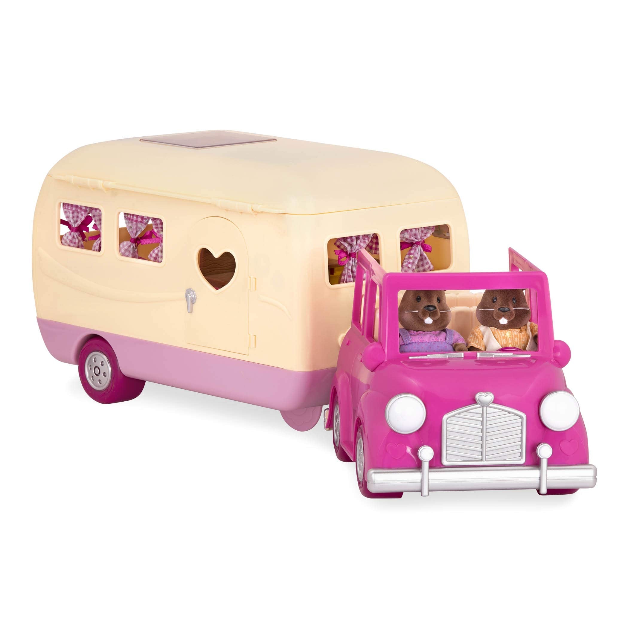 Li’l Woodzeez – Happy Camper Pink with Detachable Toy Vehicle – 40 Pcs Dollhouse Playset Including Furnitures, Play Food & Kitchen Accessories for Kids Age 3+ – Doll Figures Sold Seperately
