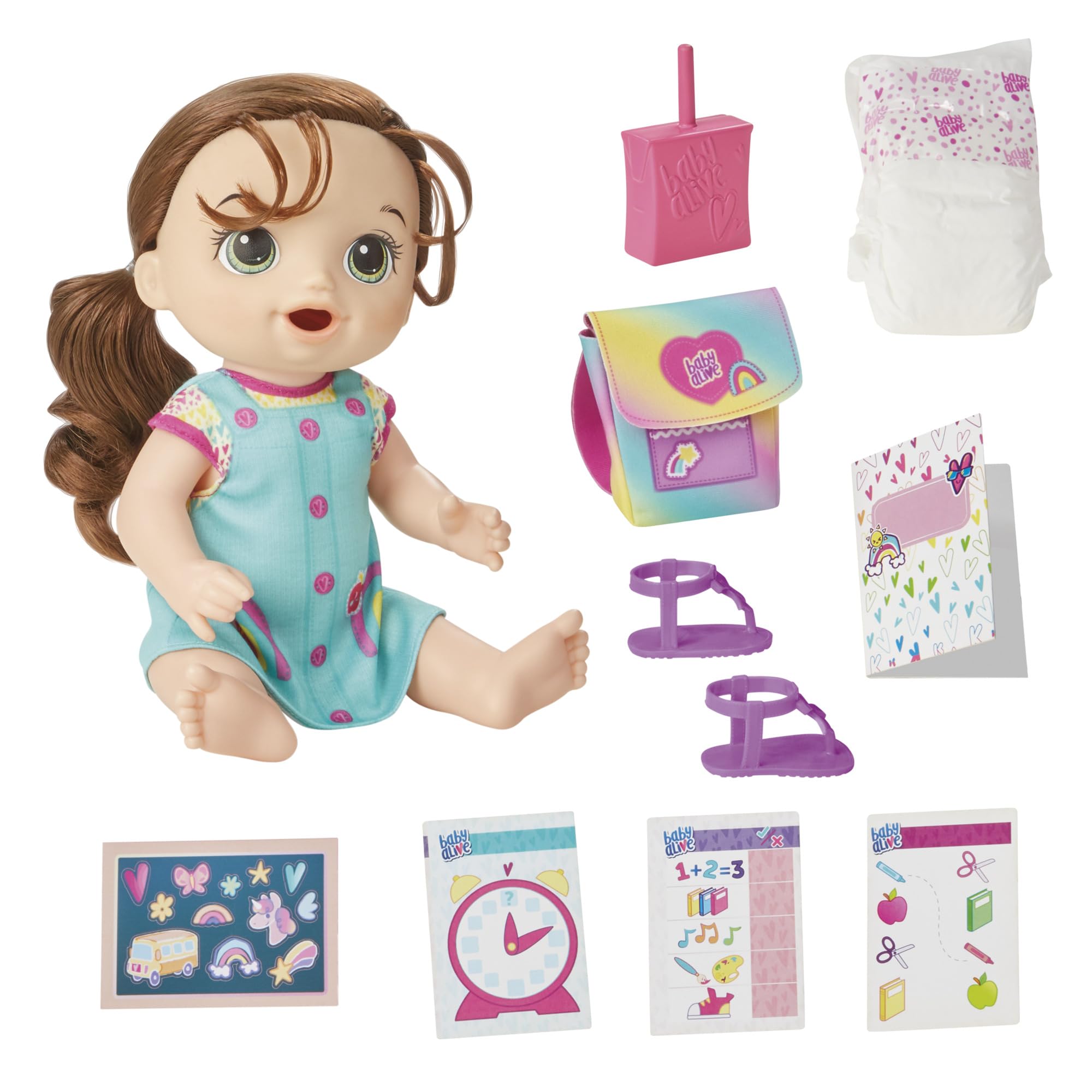 Baby Alive Time for School Baby Doll Set, Back to School Toys for 3 Year Old Girls & Boys & Up, 12 Inch Baby Doll, Brown Hair