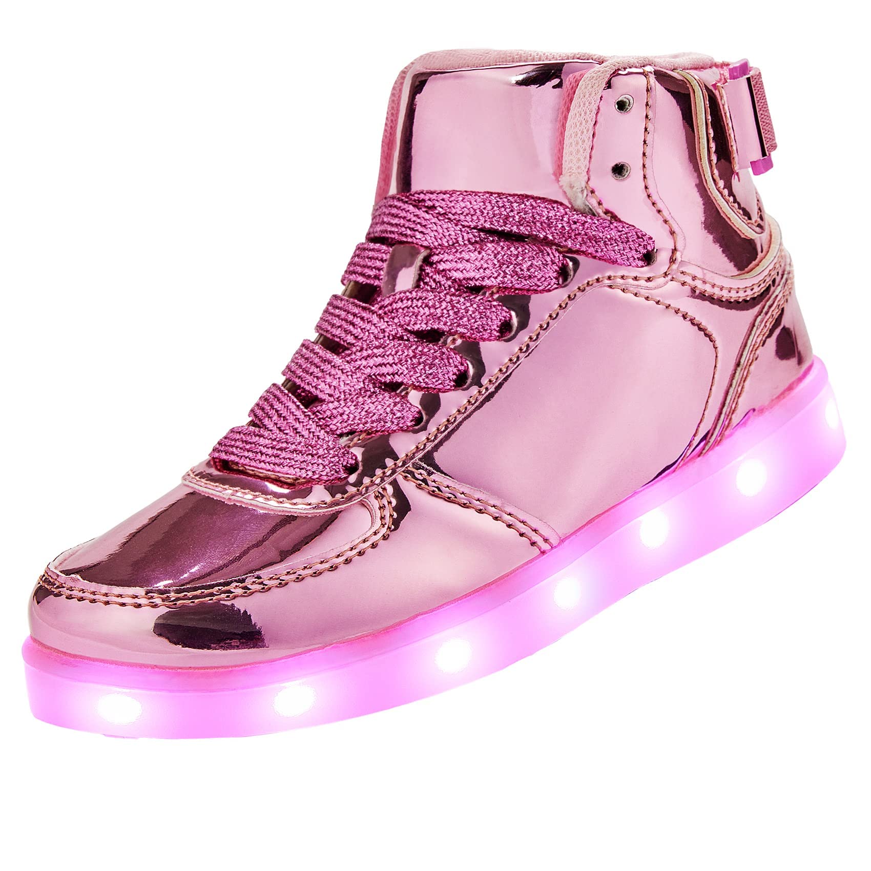 Size: 40 - DIYJTS Kids LED Light Up Shoes, Fashion High Top LED Sneakers USB Rechargeable Glowing Luminous Shoes, Pink