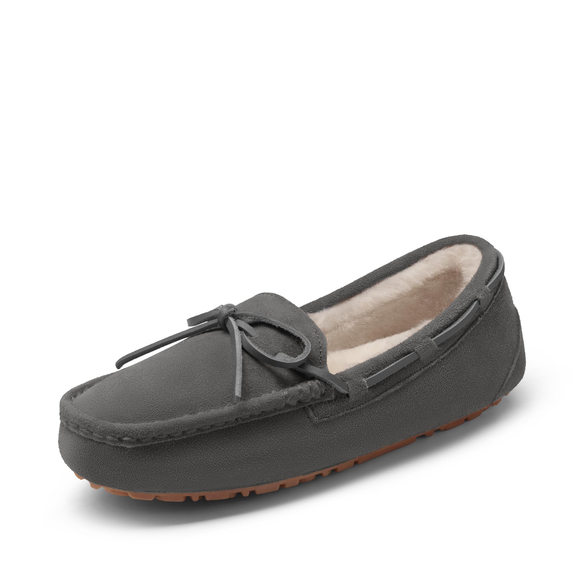 SIZE: 38 - DREAM PAIRS Women's Auzy-02 House Slippers Indoor Outdoor Moccasin Fuzzy Fluffy Furry Loafers Suede Leather Warm Shoes Size 6.5-7, Grey