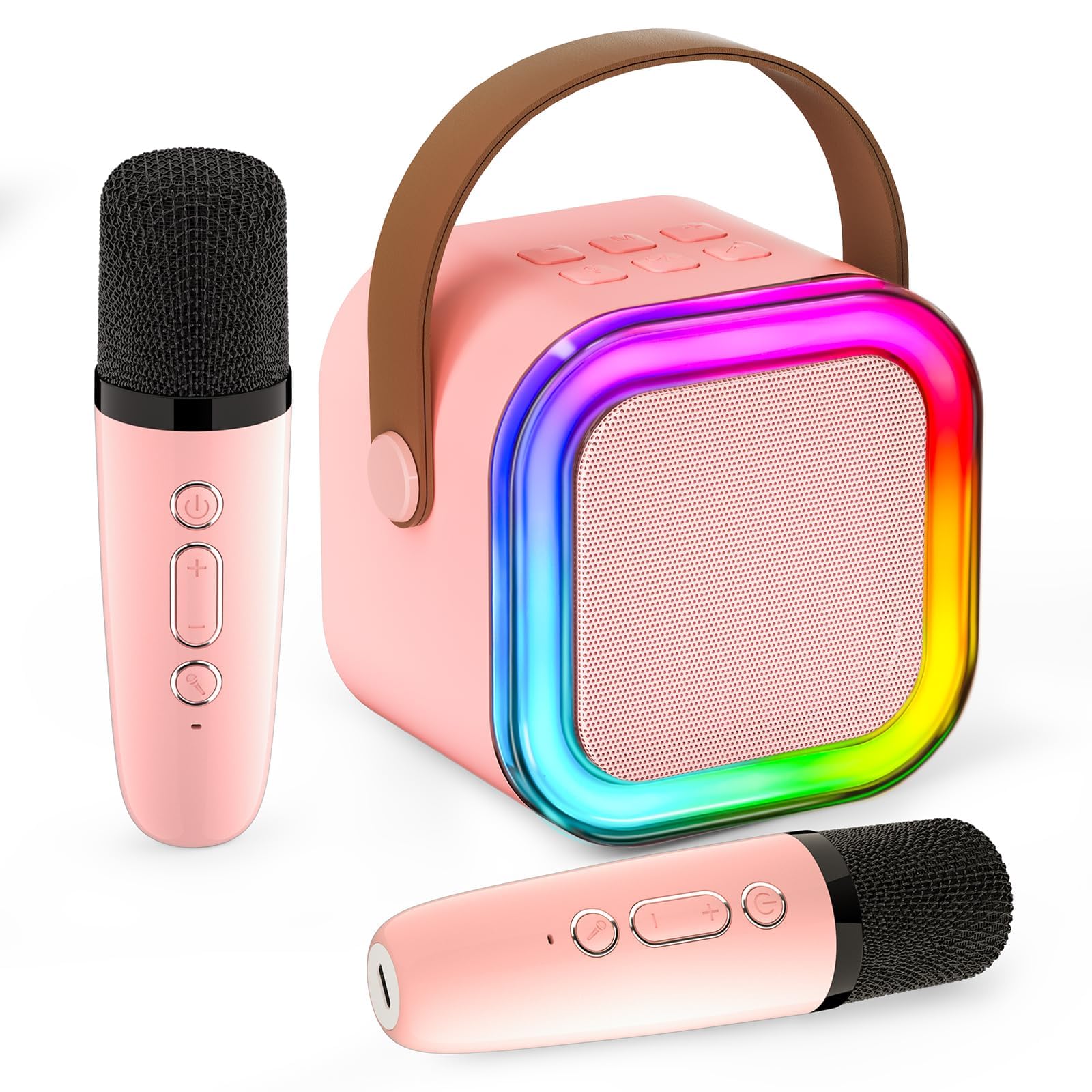 Mini Karaoke Machine for Kids Adults,Portable Bluetooth Speaker with 2 Wireless Microphones, MP3 Music Player Gifts Toys for Girls 3-12 Year Old Birthday Family Home Party (Pink 2 Mics)