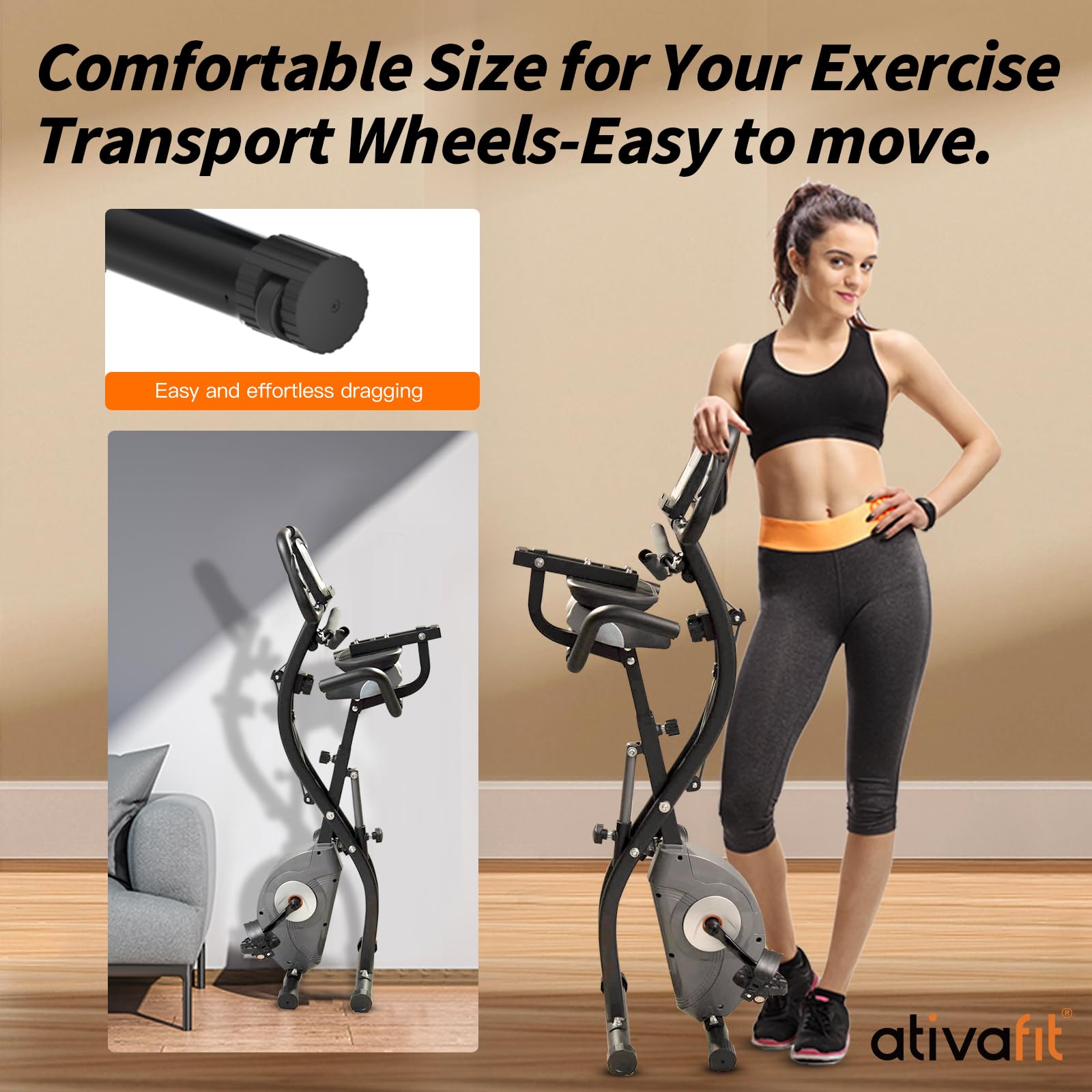 ATIVAFIT Folding Exercise Bike 8 Levels Resistance F-Bike with Heart Rate Sensor + Phone Holder