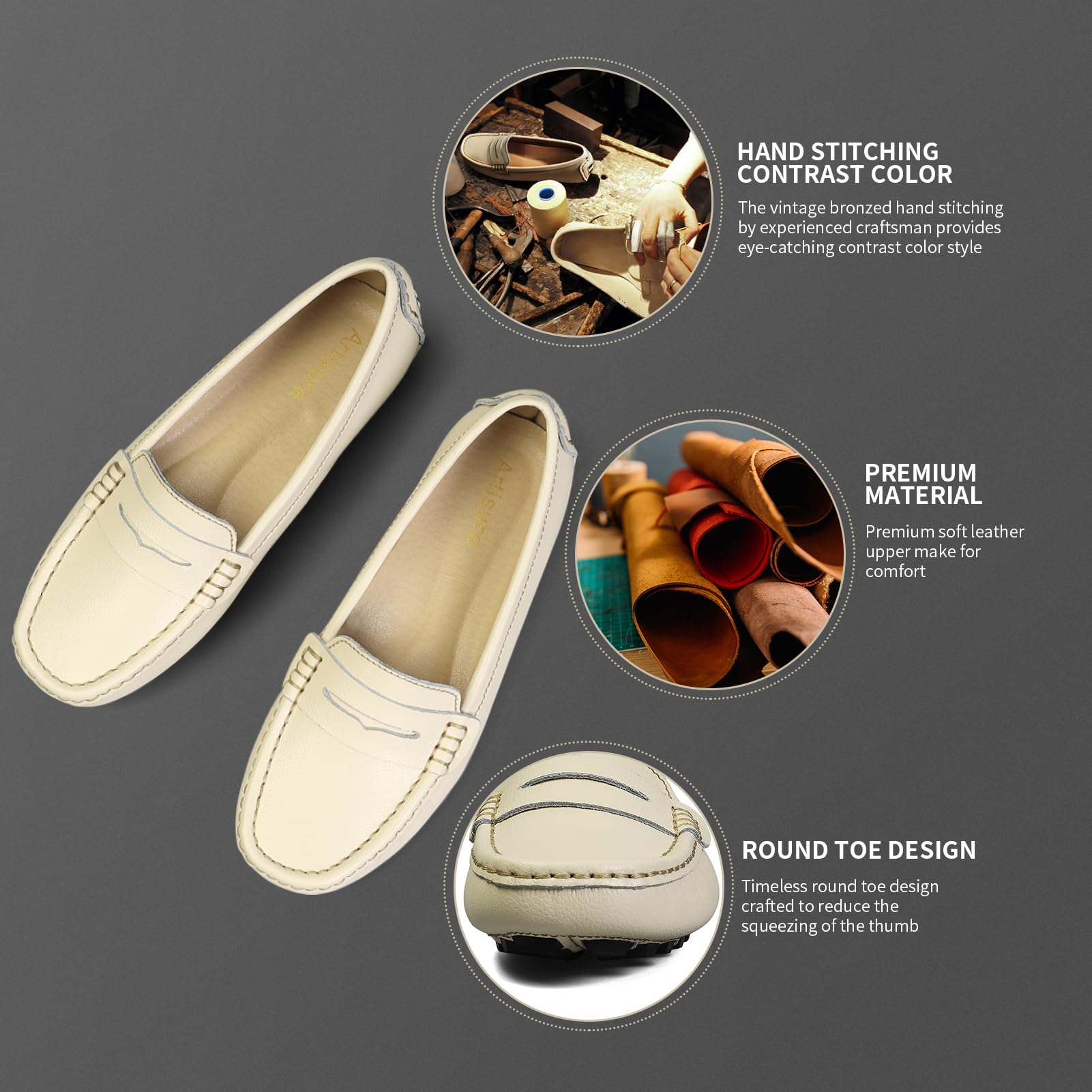 SIZE: 38.5 - Artisure Women's Classic Genuine Leather Penny Loafers Driving Moccasins Casual Slip On Boat Shoes Fashion Comfort Flats