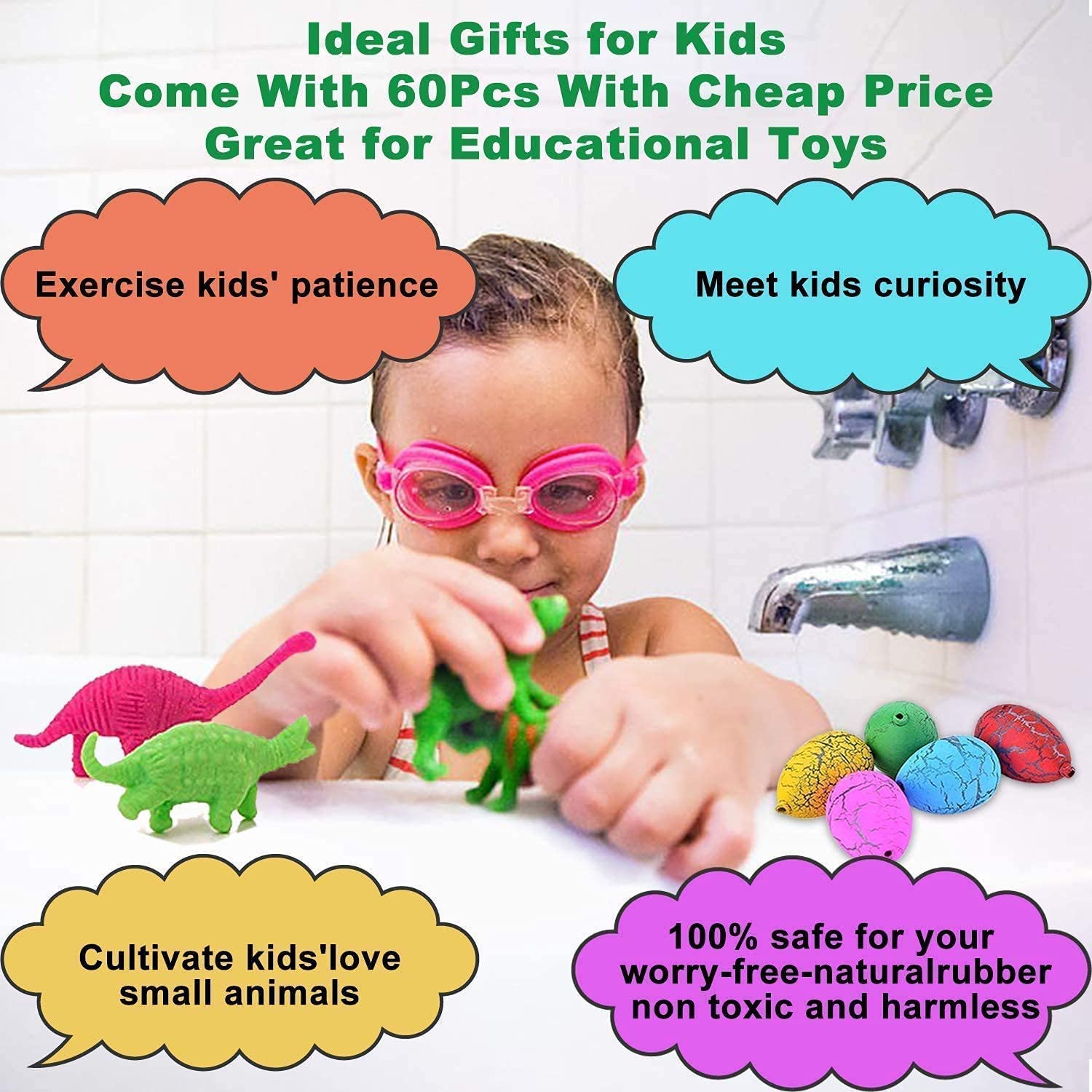 AM ANNA Dinosaur Eggs Toys,60 Pack Easter Dinosaur Eggs Hatching Dino Egg Grow in Water Games Science Kits Crack for Boys Girls with Hunting Game Easter Stuffers Birthday Easter Gifts Party Favor