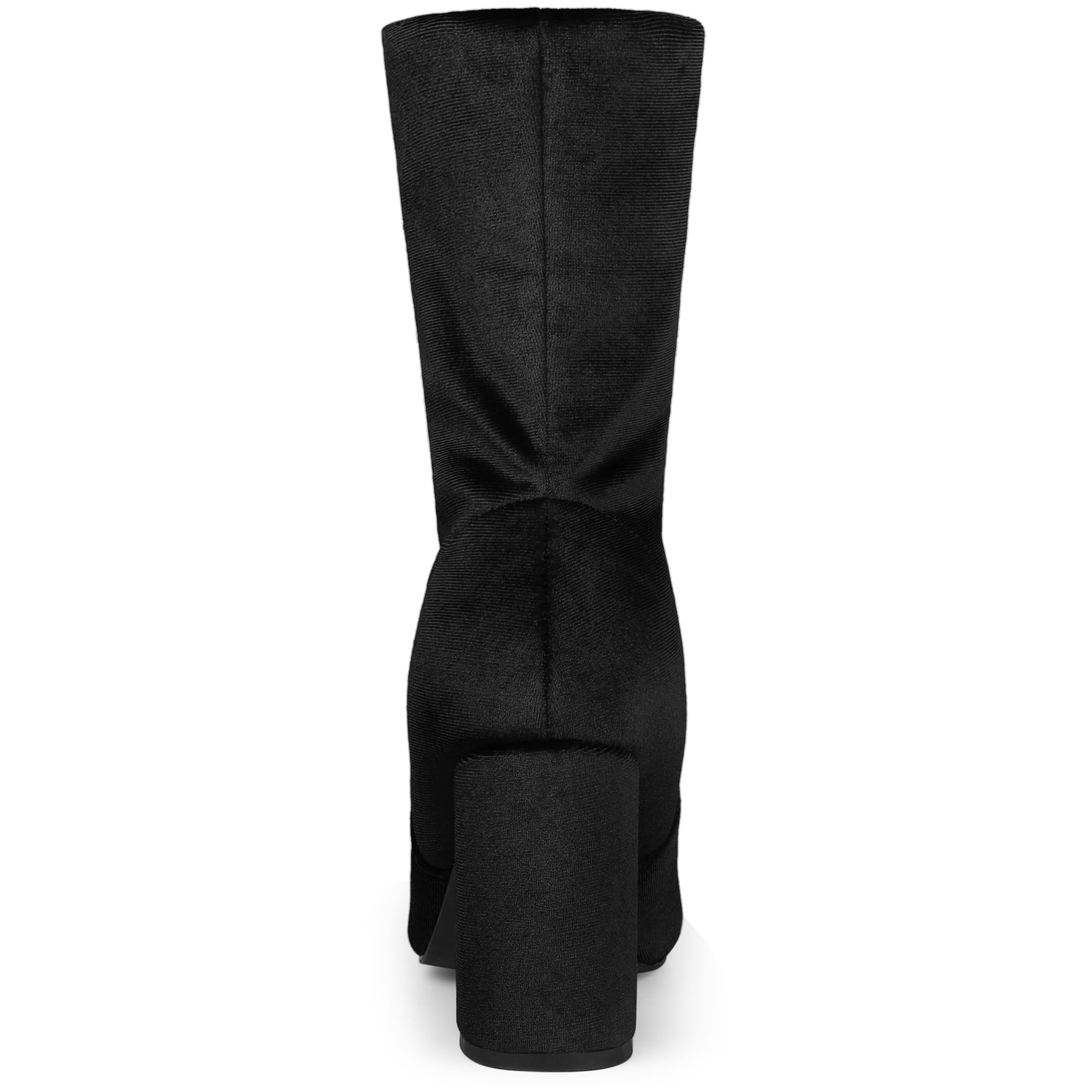 SIZE: 39 - Allegra K Women's Velvet Sock Boot Round Toe Block Heels Foldable Black Mid Calf Boots