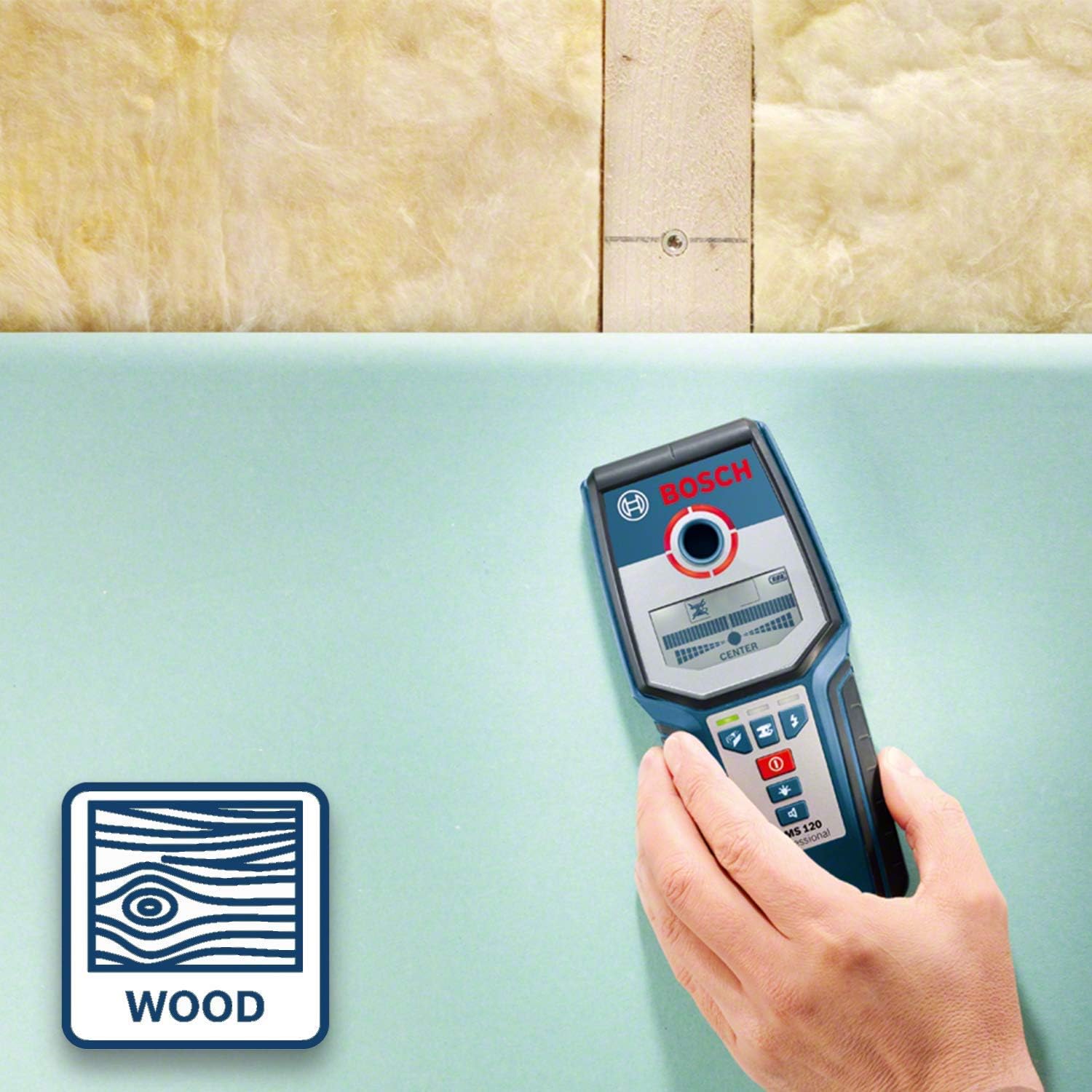 Bosch Professional Stud Finder GMS 120 (Drill Hole Marker, max. Detection Depth Wood/Magnetic Metal/Non-Magnetic Metal/Live Cable: 38/120/80/50 mm, in Cardboard Box)
