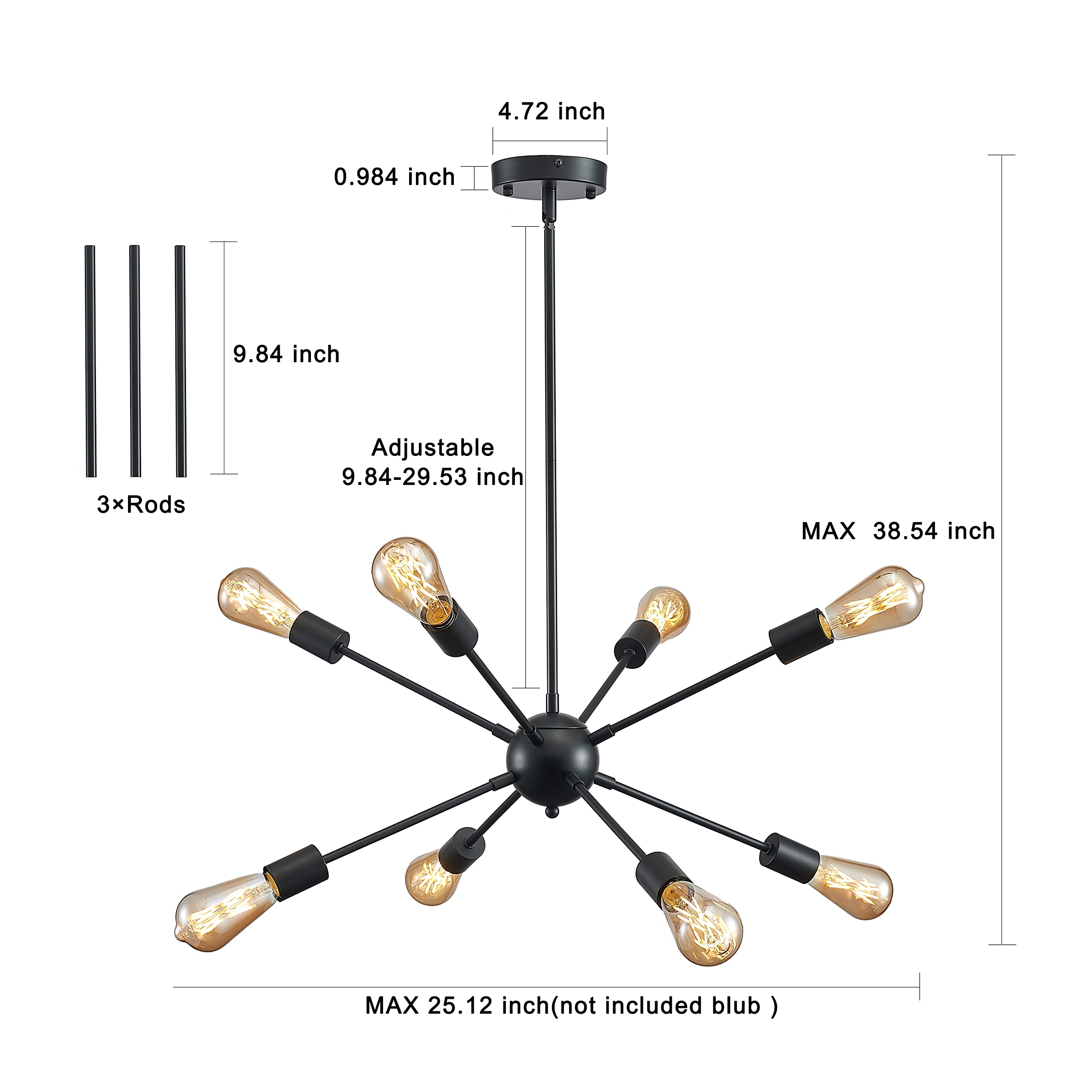 Sputnik Chandelier Light Fixture - Mid-Century Hanging Ceiling Light Fixture