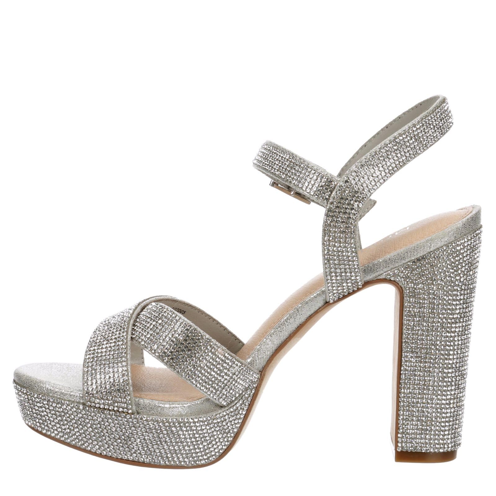 Size: 39 - Maripe Leilani - Women's Open Toe Chunky High Heel Ankle Strap Rhinestone Platform Sandals Silver 2, Size 8.5 Medium Width