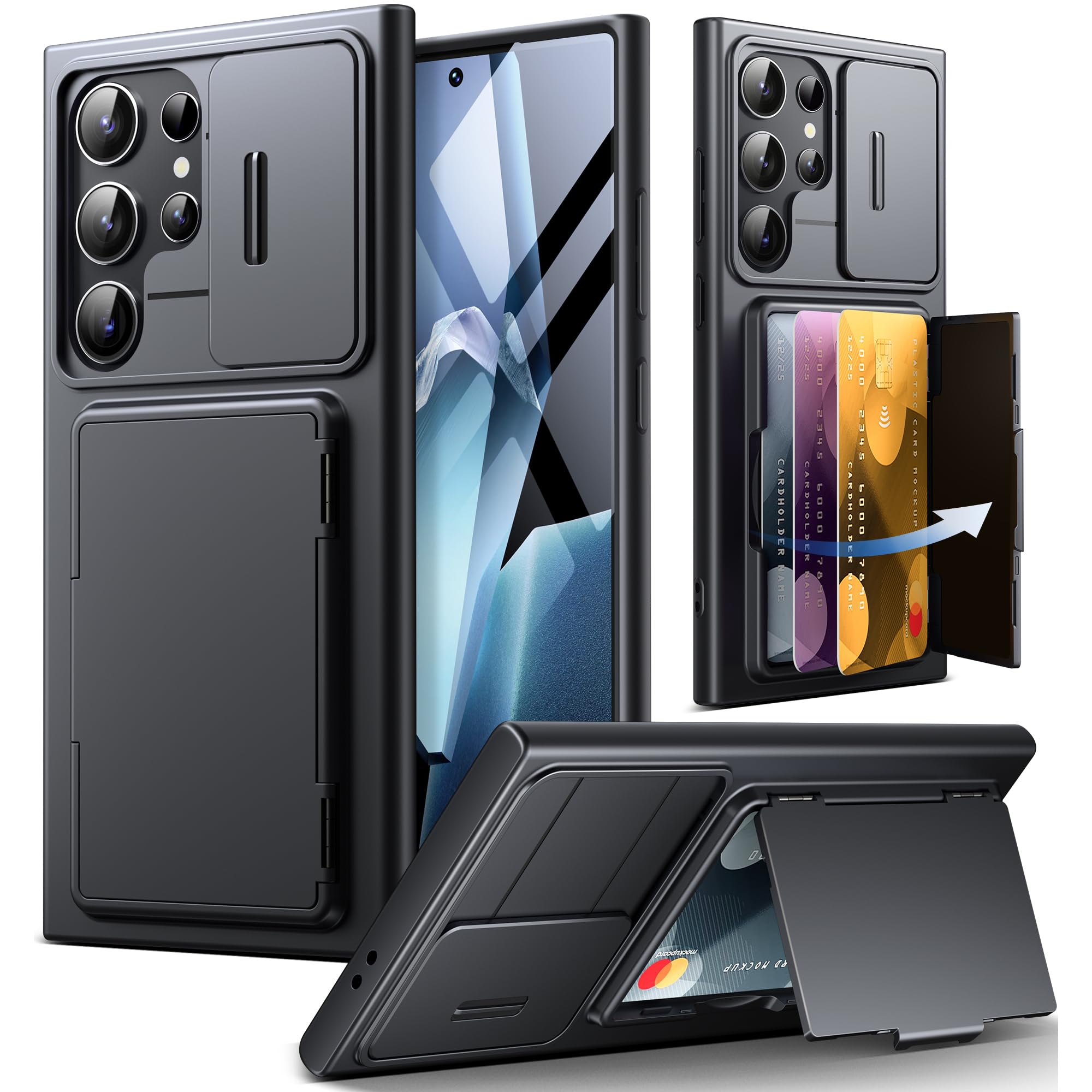 Shock Proof Samsung Galaxy S24 Ultra Wallet Case with Card Holder, Kickstand &amp; Camera Cover,