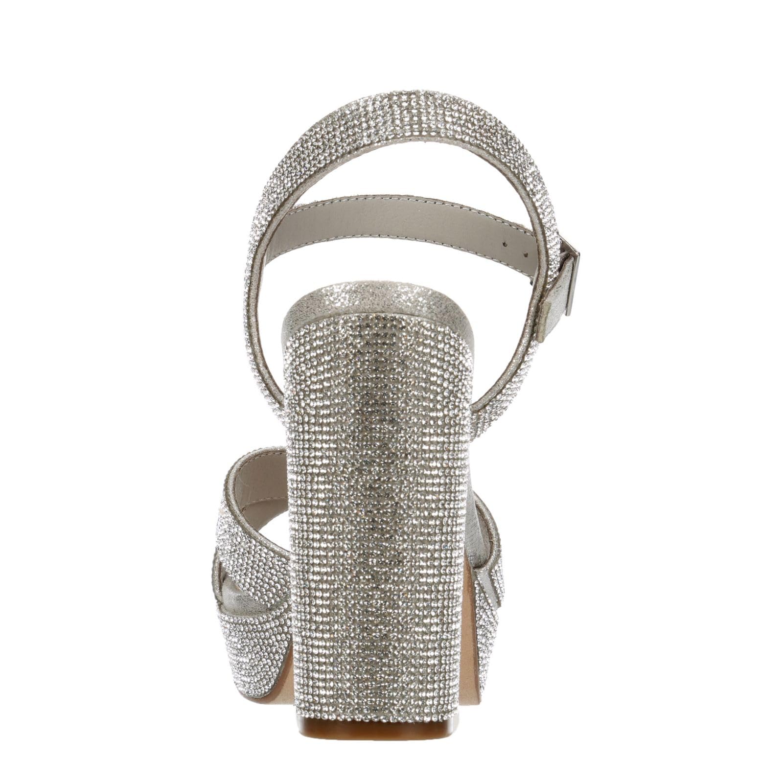 Size: 39 - Maripe Leilani - Women's Open Toe Chunky High Heel Ankle Strap Rhinestone Platform Sandals Silver 2, Size 8.5 Medium Width