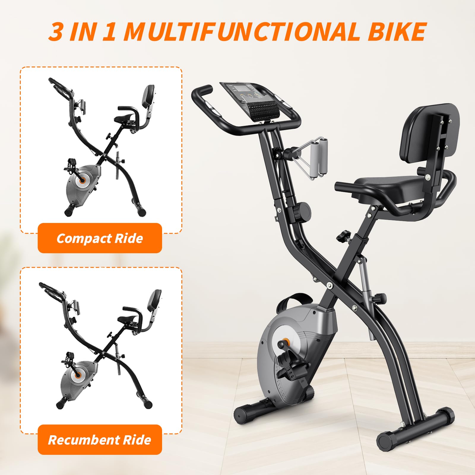 ATIVAFIT Folding Exercise Bike 8 Levels Resistance F-Bike with Heart Rate Sensor + Phone Holder