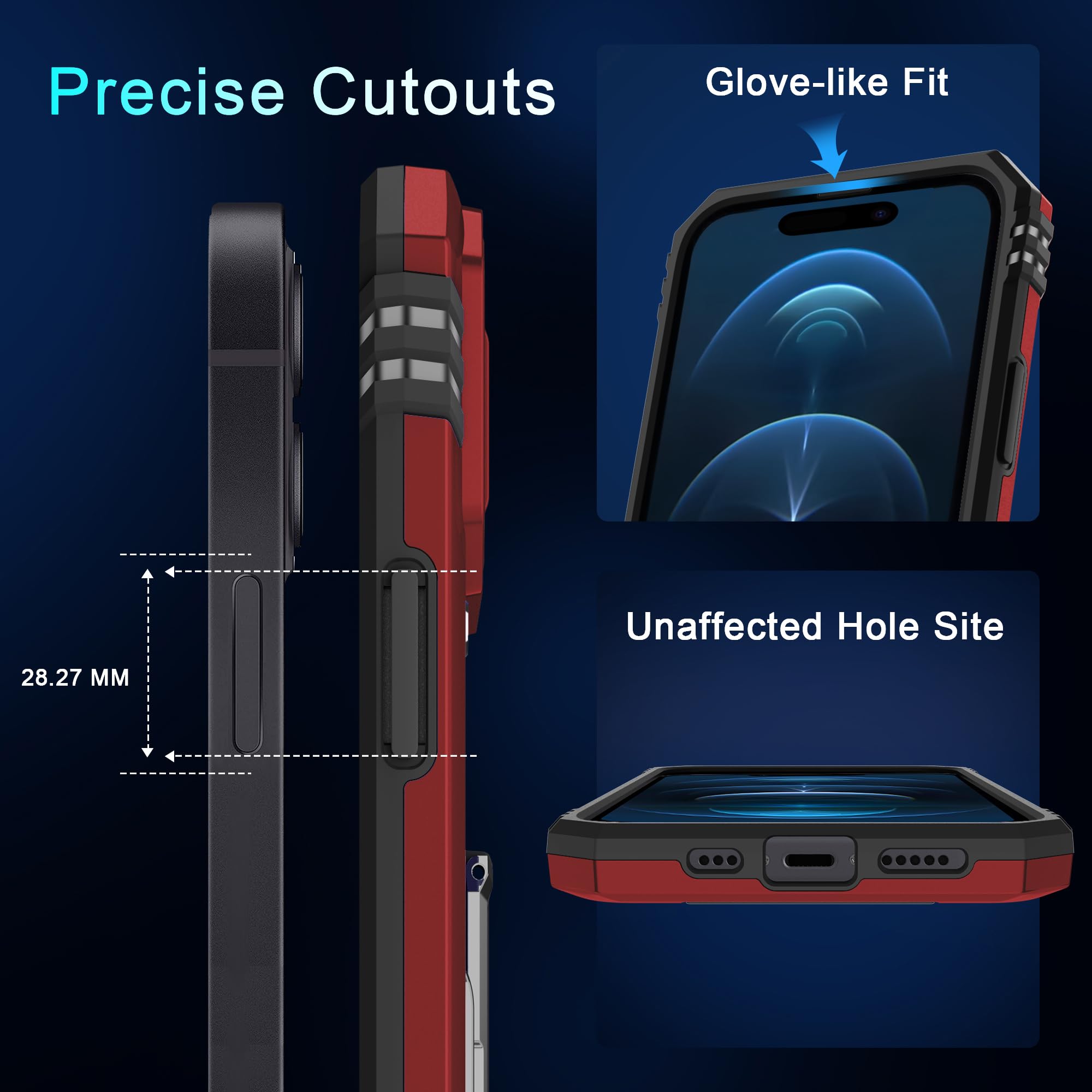 جراب BAHAHOUSES لهاتف iPhone 15 مع غطاء كاميرا منزلق، وحامل حلقي دوار، غطاء واقٍ مقاوم للصدمات بدرجة عسكرية - أحمر