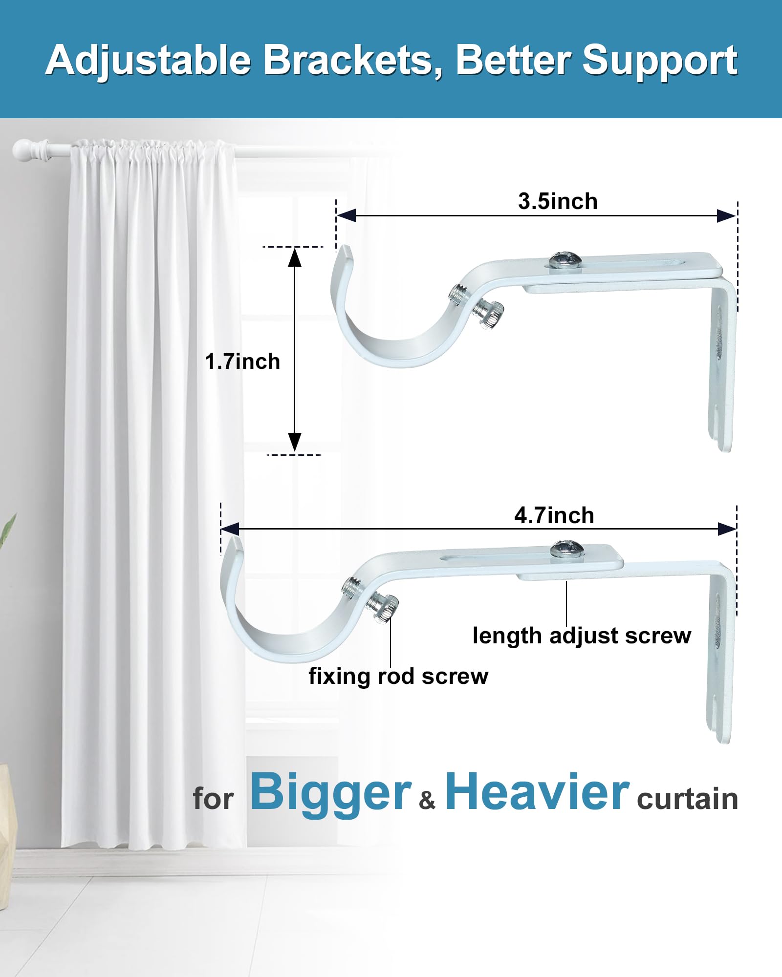 HOSKO White Curtain Rod for Window size 76 - 213 cm (White）