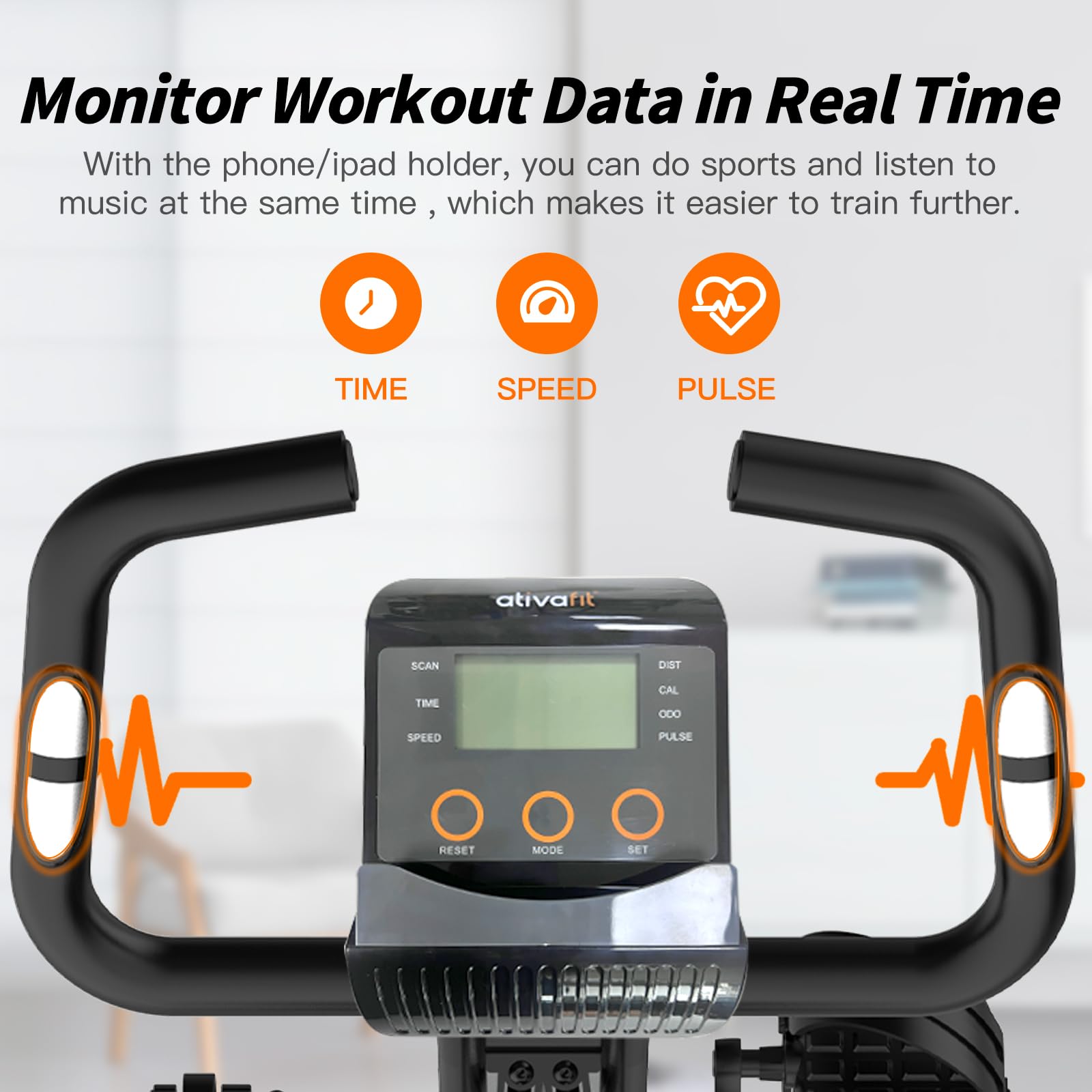 ATIVAFIT Folding Exercise Bike 8 Levels Resistance F-Bike with Heart Rate Sensor + Phone Holder