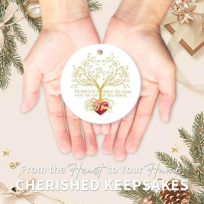 50th Wedding Anniversary Ornament – Ceramic Christmas Gift for Couple, Husband & Wife, Parents or Grandparents