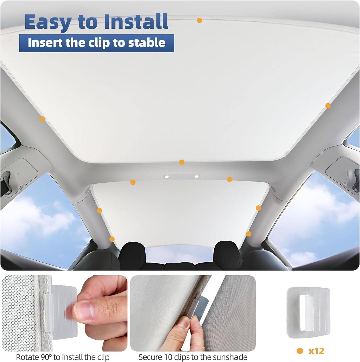 GOGOBAO 2024 Newest Sunshade Roof for Tesla Model 3 2024 No-Sag Design Roof Sun Shade for Tesla Model 3 Accessories 2024 (White)
