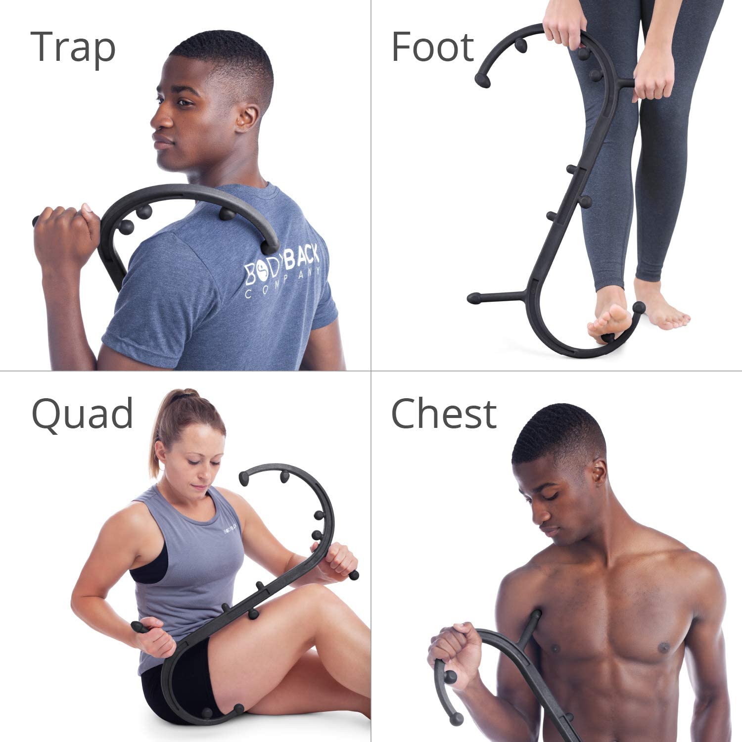 Body Back Buddy Classic - أداة تدليك نقاط الزناد، جهاز تدليك محمول للرقبة والظهر، جهاز تدليك ذاتي يدوي، عصا تدليك، مزيل عقد العضلات مع تعليمات (أسود رخامي)