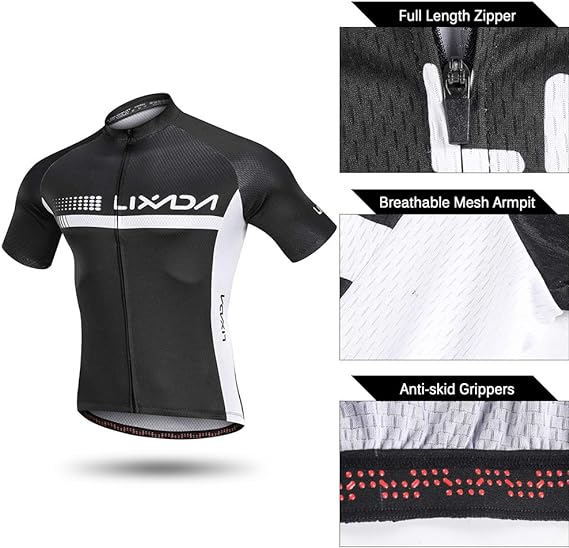 Lixada Summer Cycling Jersey Set Short Sleeve Bicycle Shirt and Padded Bib Shorts Breathable MTB Bike Riding Biking Cycling Suit