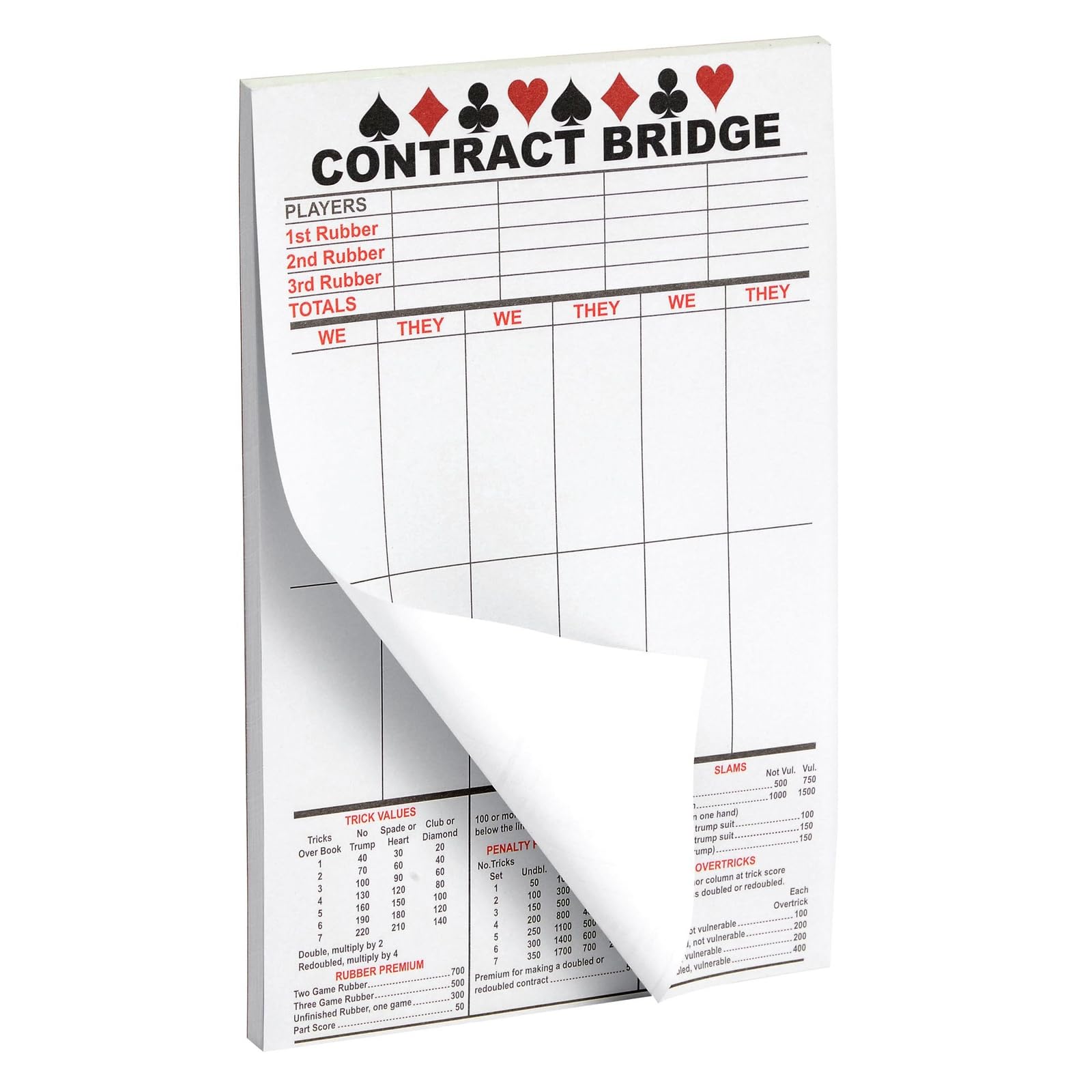 Best Paper Greetings Bridge Score Cards with Trick Values (Pack of 5, Total 250 Sheets)