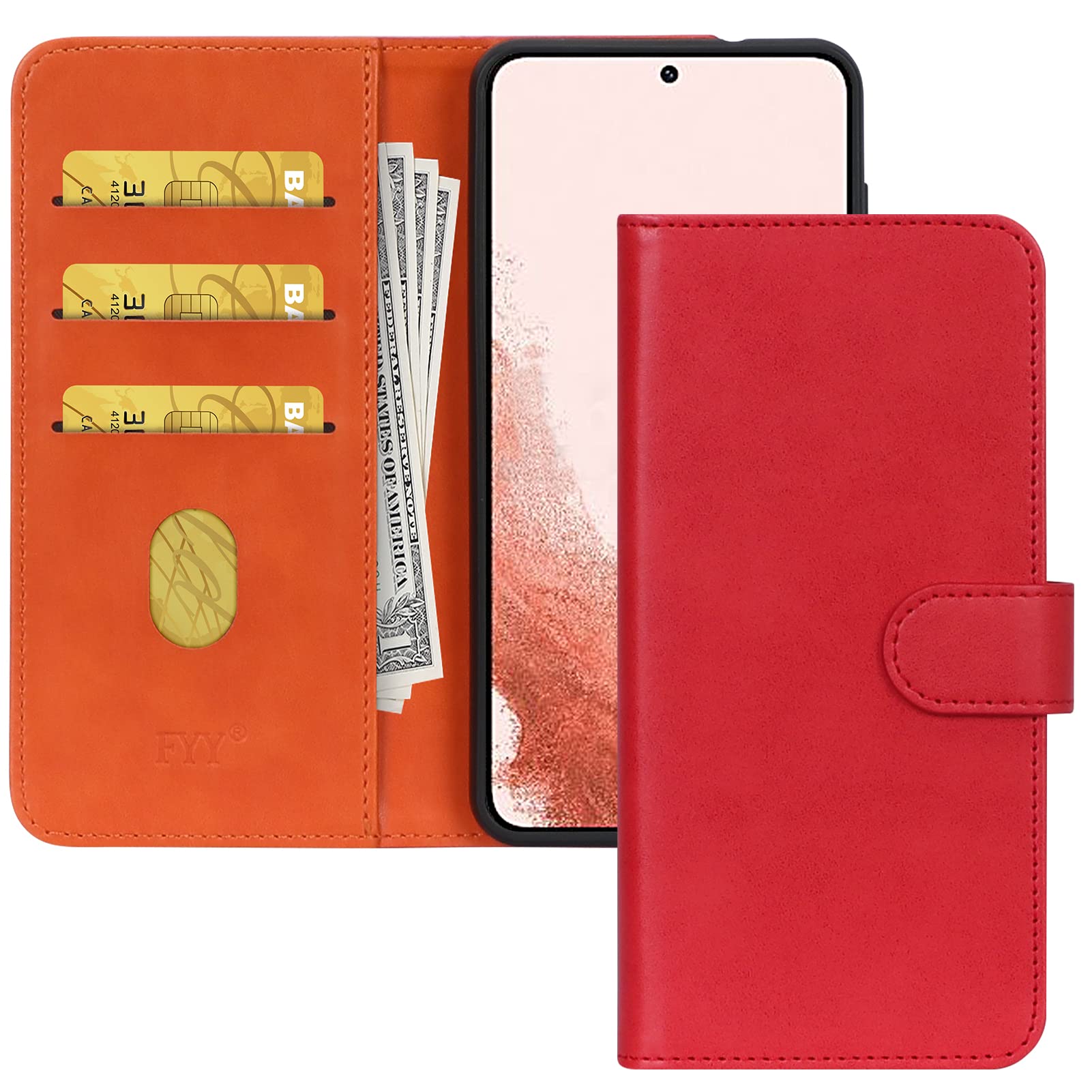 FYY Case for Samsung Galaxy S22 Plus 5G Wallet Case,Luxury PU Leather, Red - D