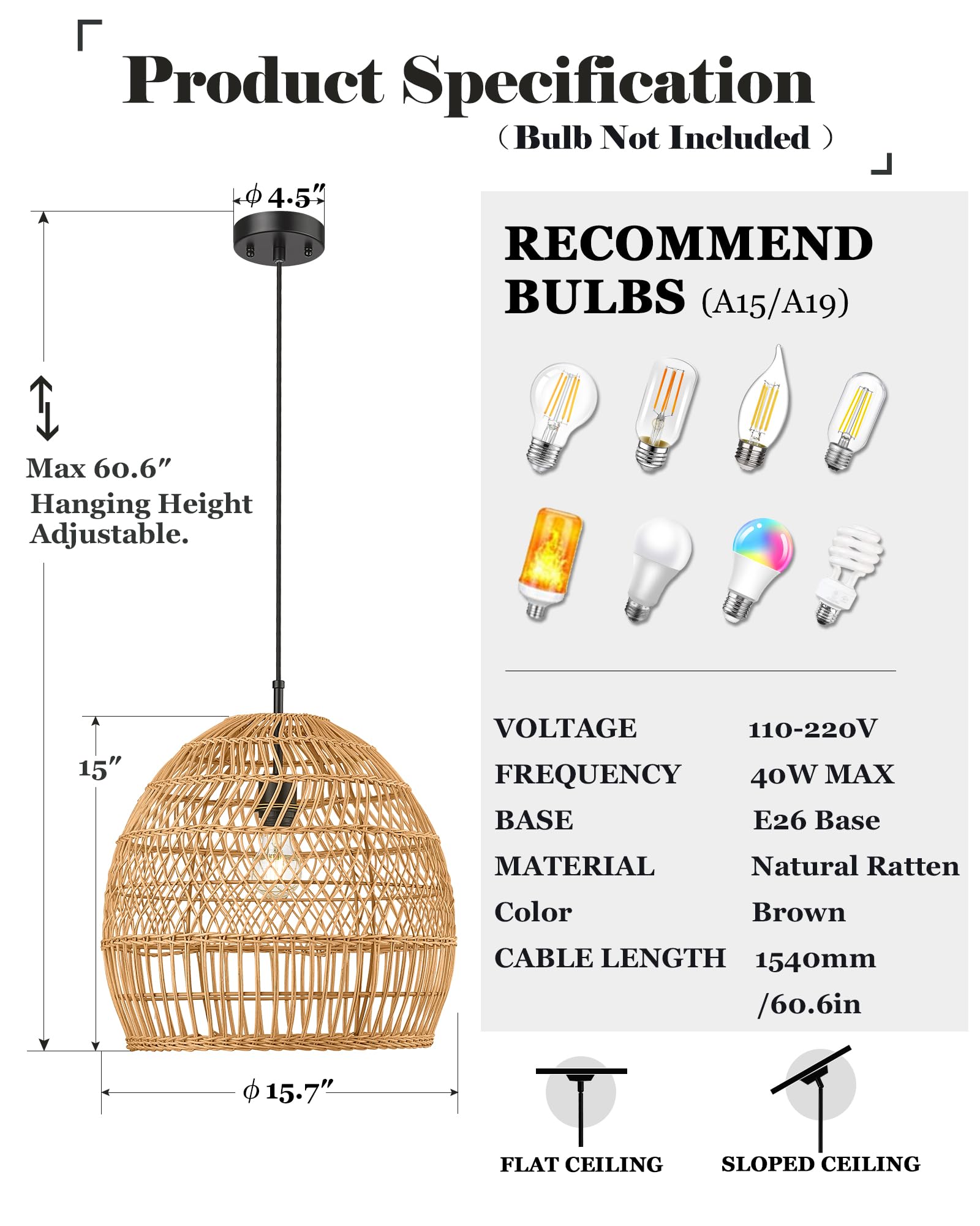 ELYONA 41 cm Large Modern Boho Rattan Chandelier